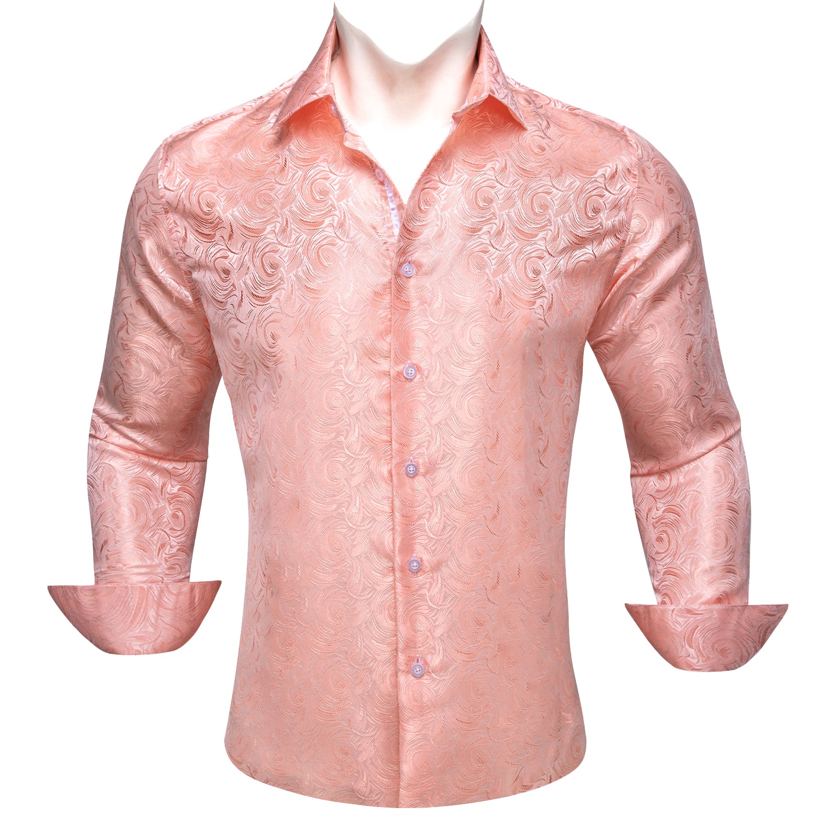 Barry.wang Fashion Pink Solid Silk Shirt