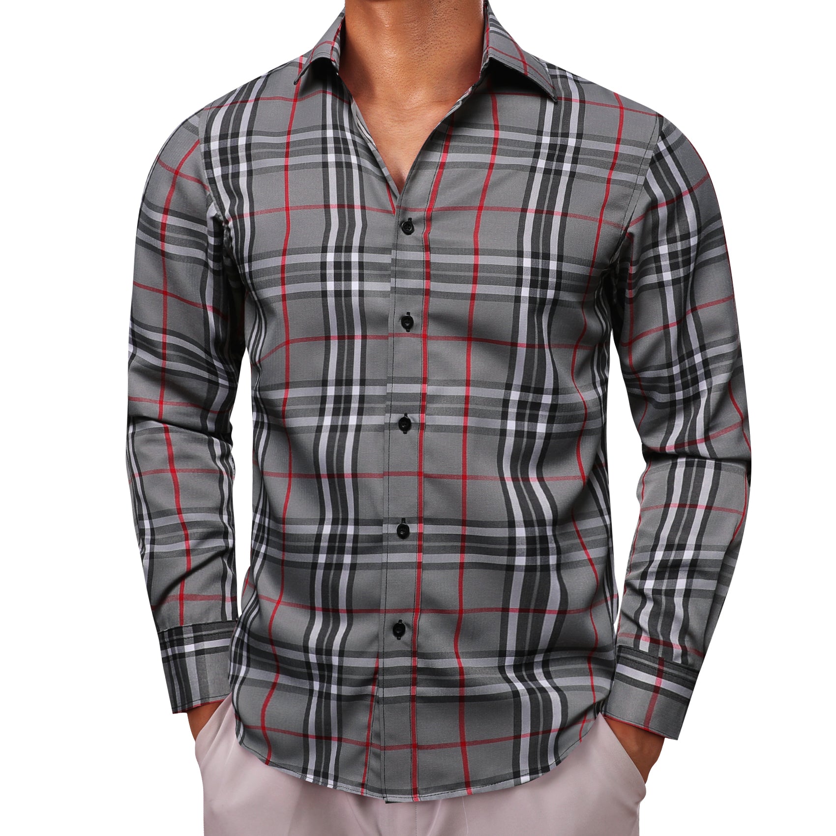 Barry.wang Dark Grey Plaid Men's Shirt