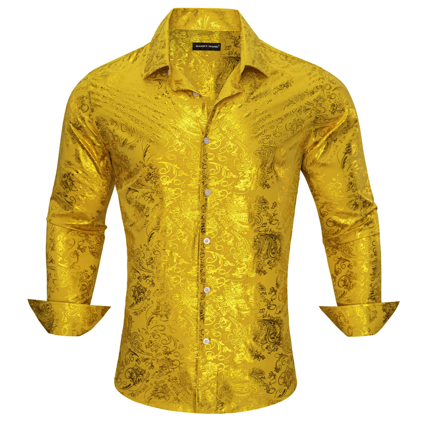 Barry.wang Button Down Shirt Men s Gold Yellow Bronzing Floral Shirt