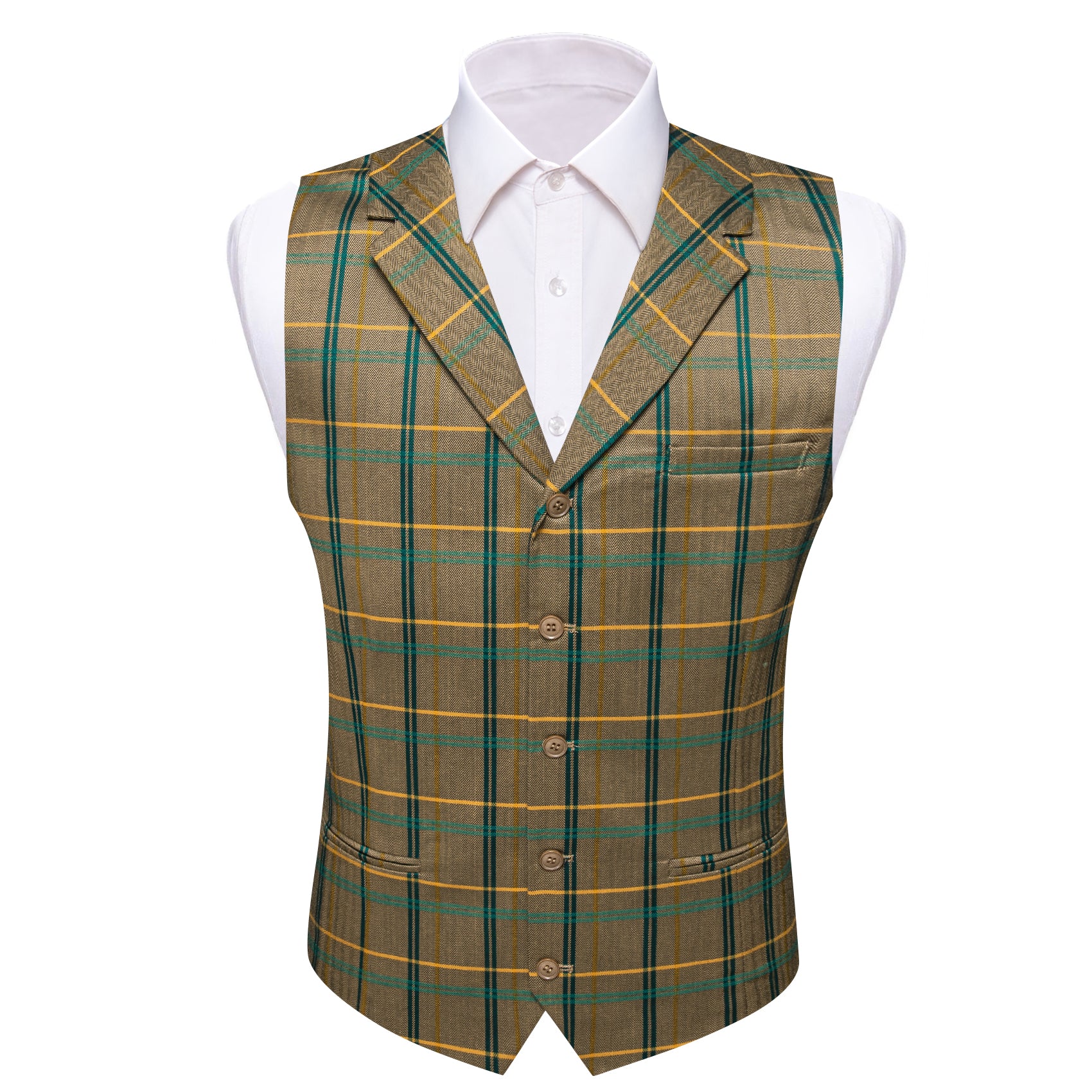 Fashion (01 Ligth Green)Men's Plaid Print Business Vest Suit