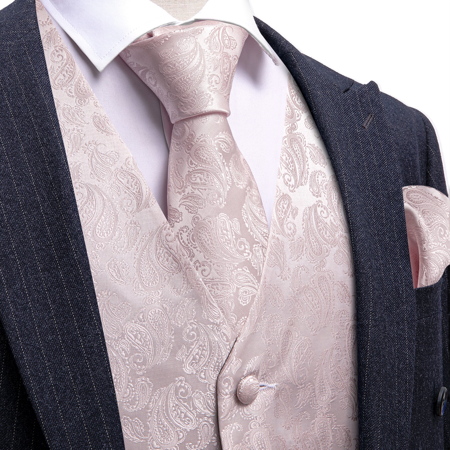 Blush Pink Satin Tie, Necktie with Geometric Rose Gold Rhinestones Pattern