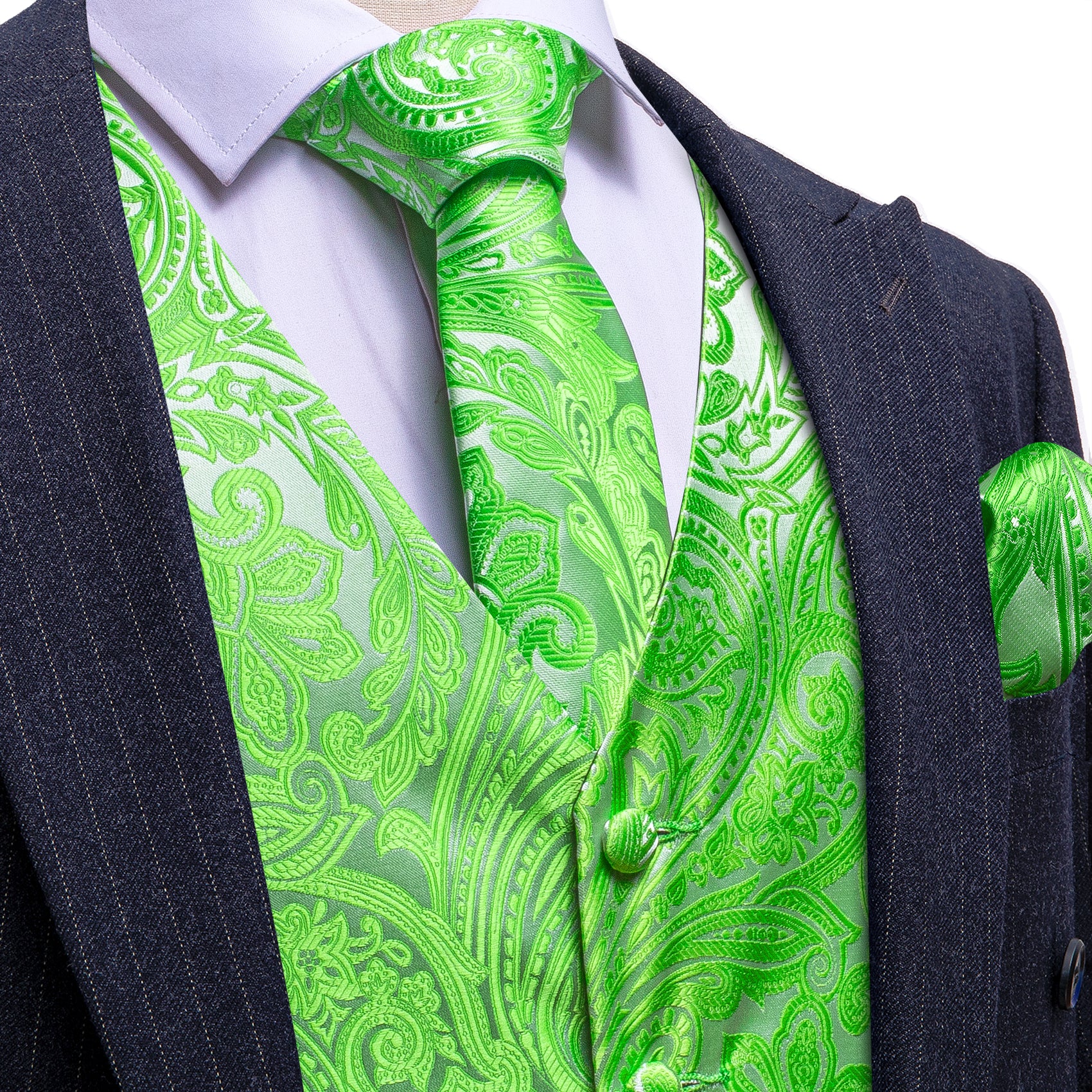 Clover Green Paisley Satin Vest and Matching Bow Tie or Long online Tie and Pocket Square