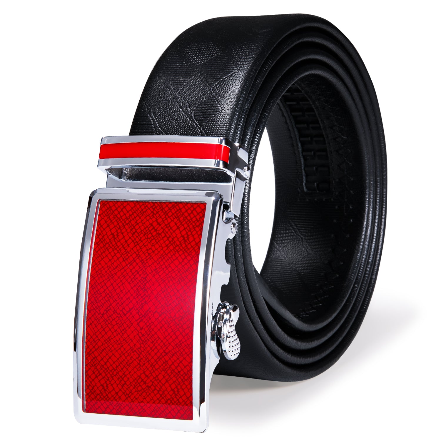 Silver square solid brass buckle (short) - black leather belt