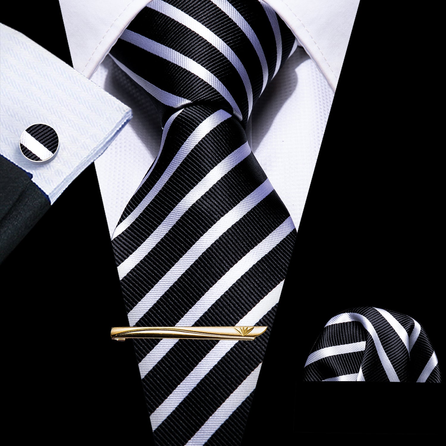 kishidamiki chain tie white stripe - ネックレス