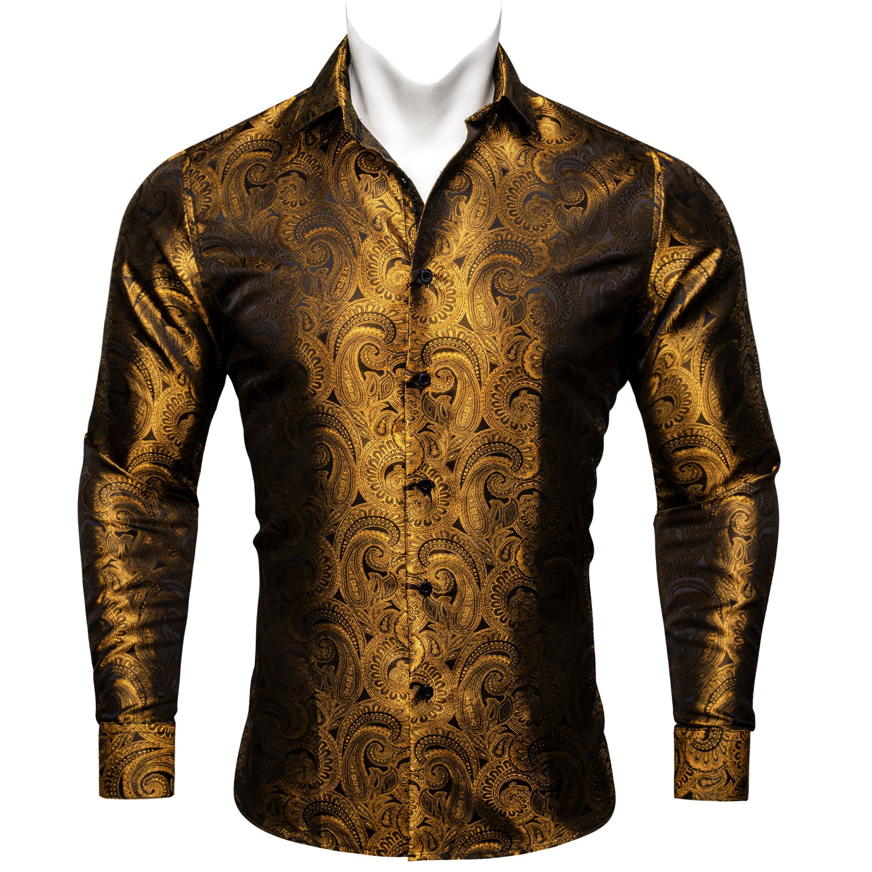 Barry Wang long sleeve Shirt Shining Brown Paisley Silk Men's Shirt