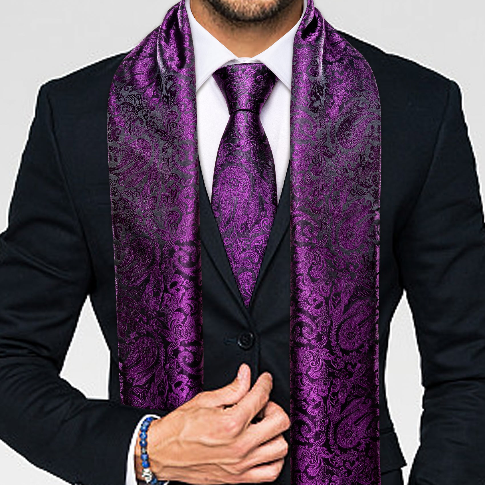 Silk store flower, black scarf / neck tie