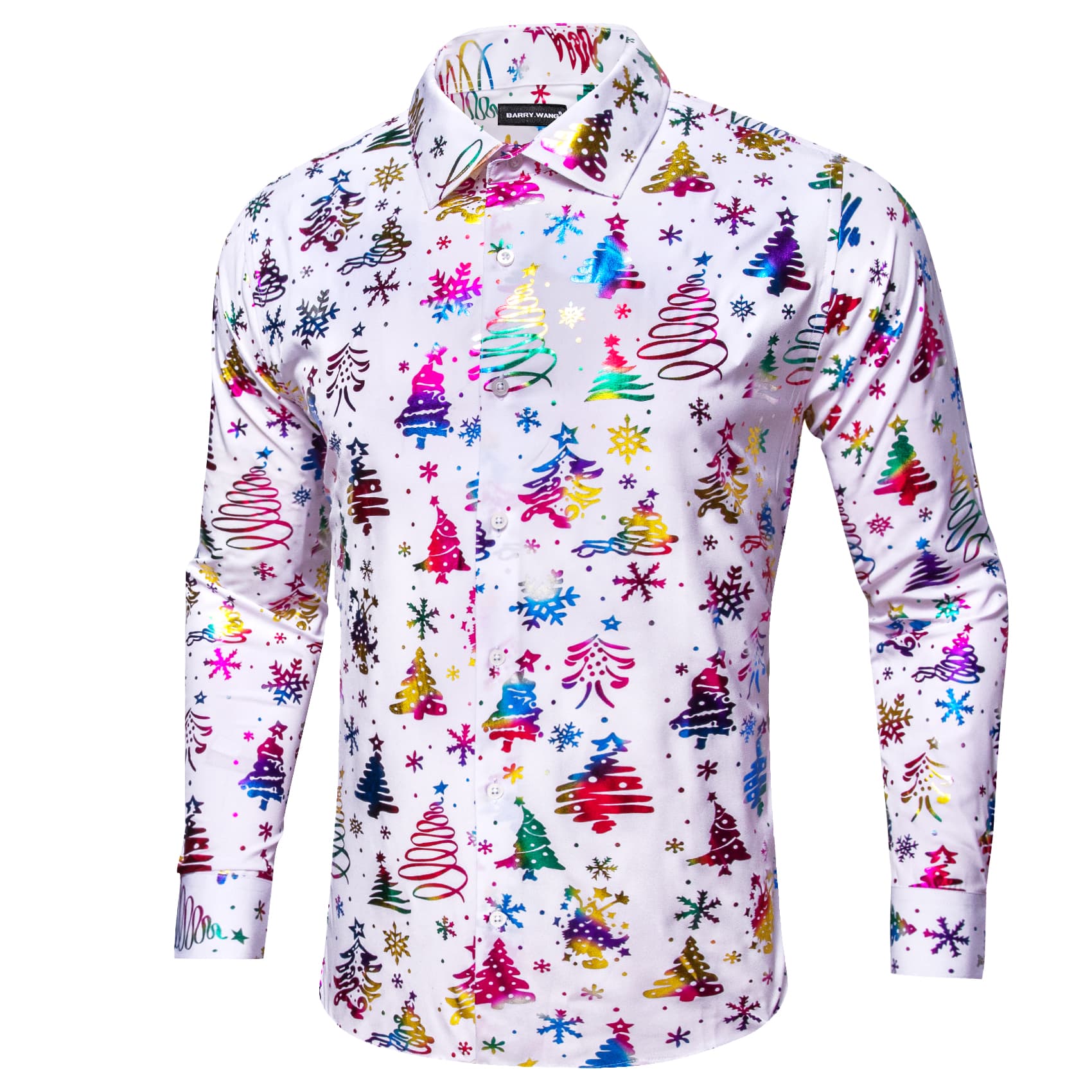  Christmas Tree Pattern Colorful Print White Festival Shirt