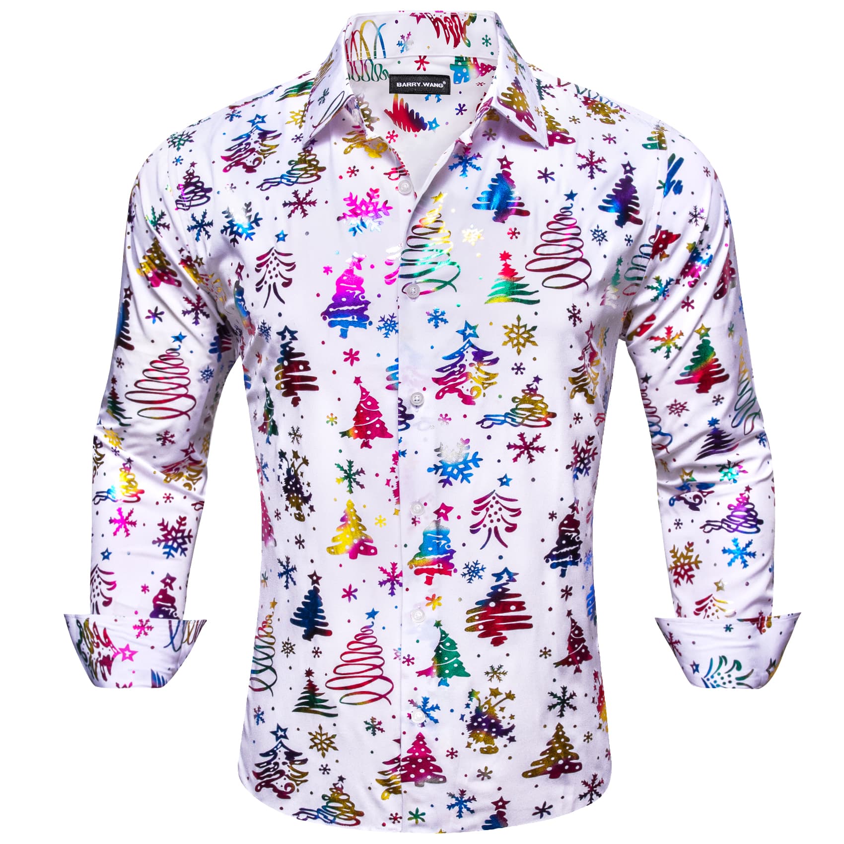  Christmas Tree Pattern Colorful Print White Festival Shirt