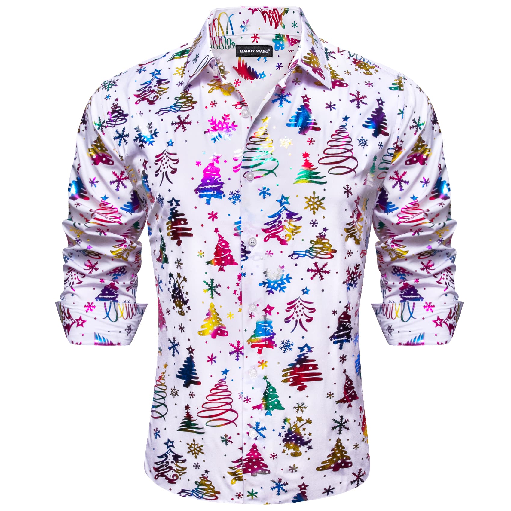  Christmas Tree Pattern Colorful Print White Festival Shirt