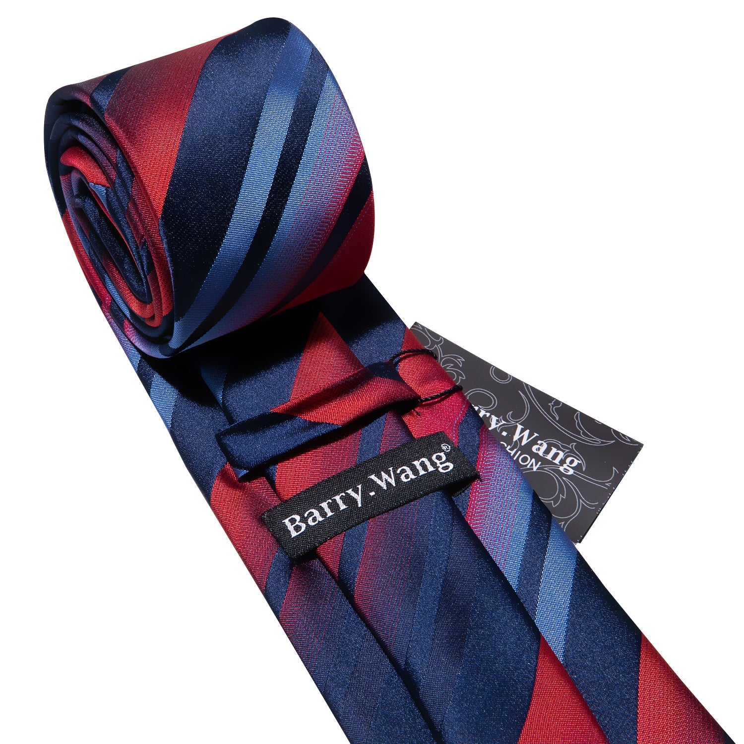 Barry Wang Single Necktie Blue Red Light Grey Stripes Men's Formal Tie