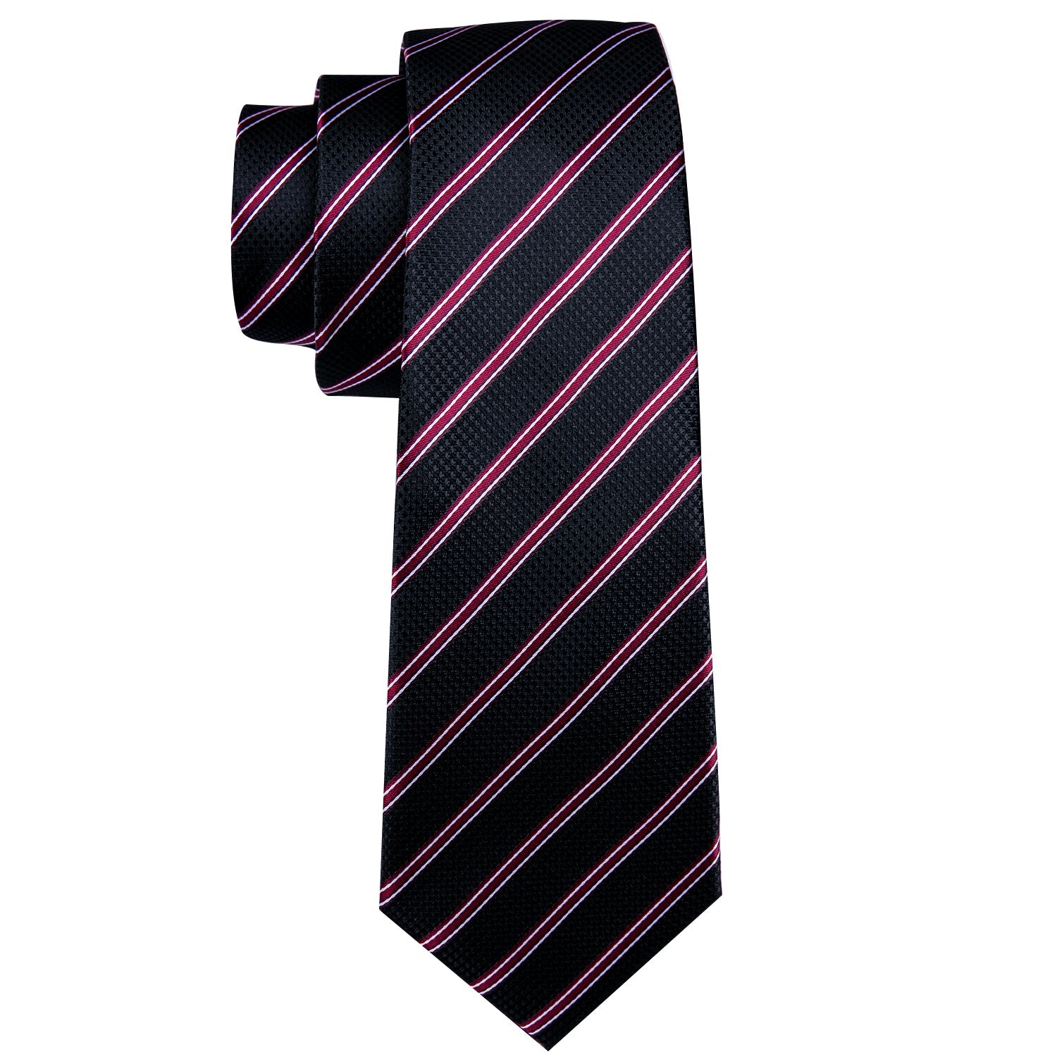  Black Men's Necktie Red Black Striped  Silk Tie