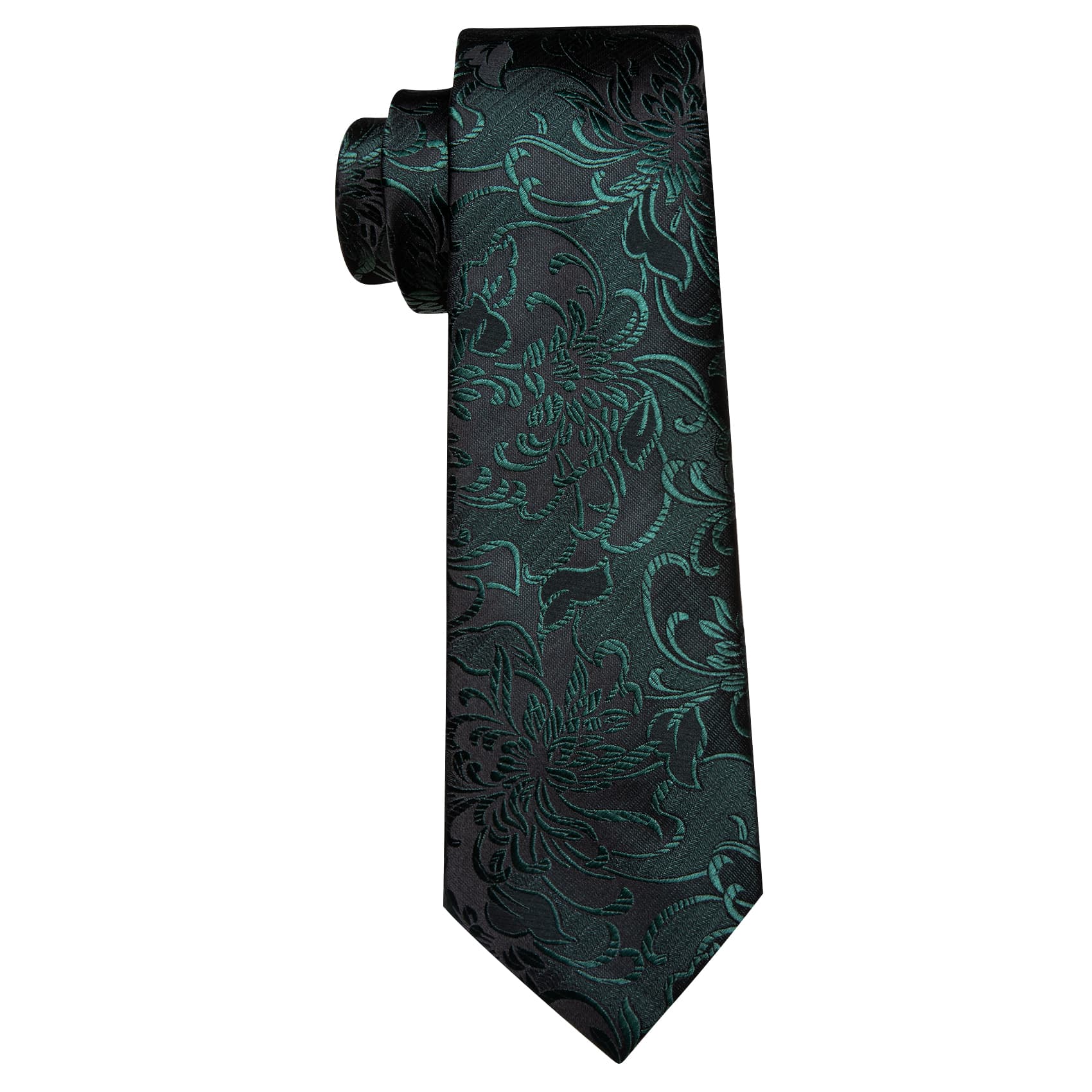 Wang Black Ties Dark Green Jacquard Mens Floral Wedding Tie Set