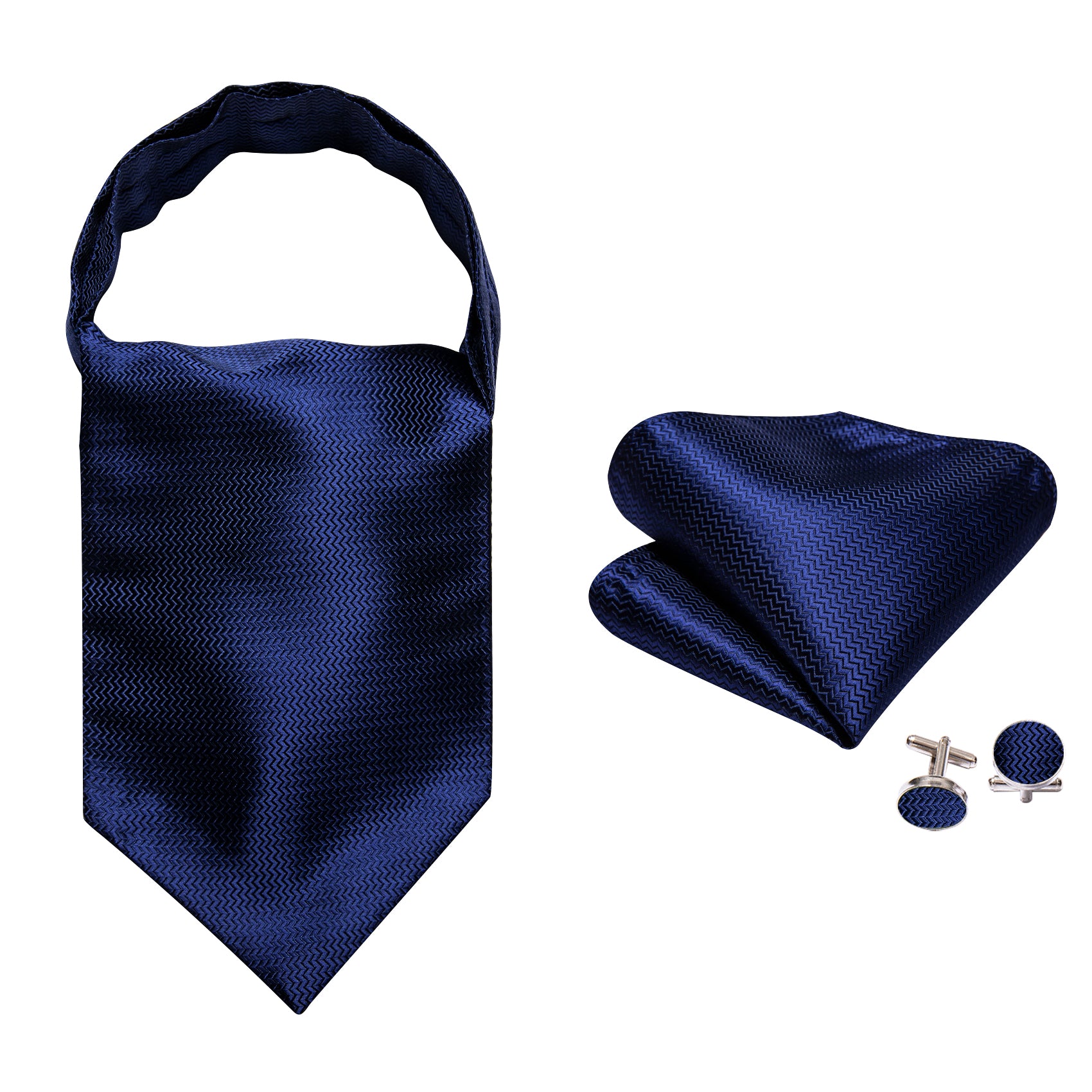 Blue Solid Silk Men Necktie Ascot Tie Handkerchief Cufflinks