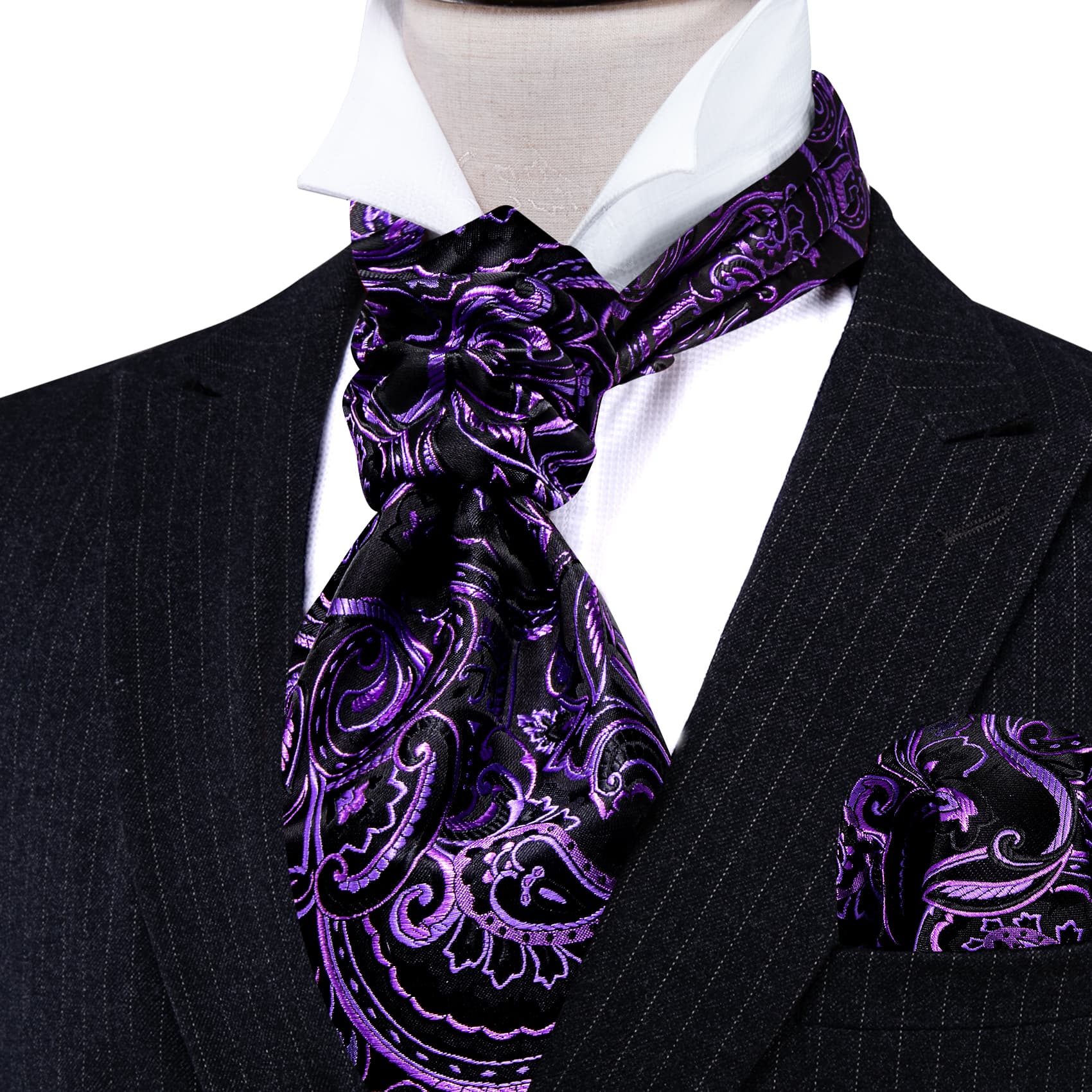 Mens purple tie  black ascot