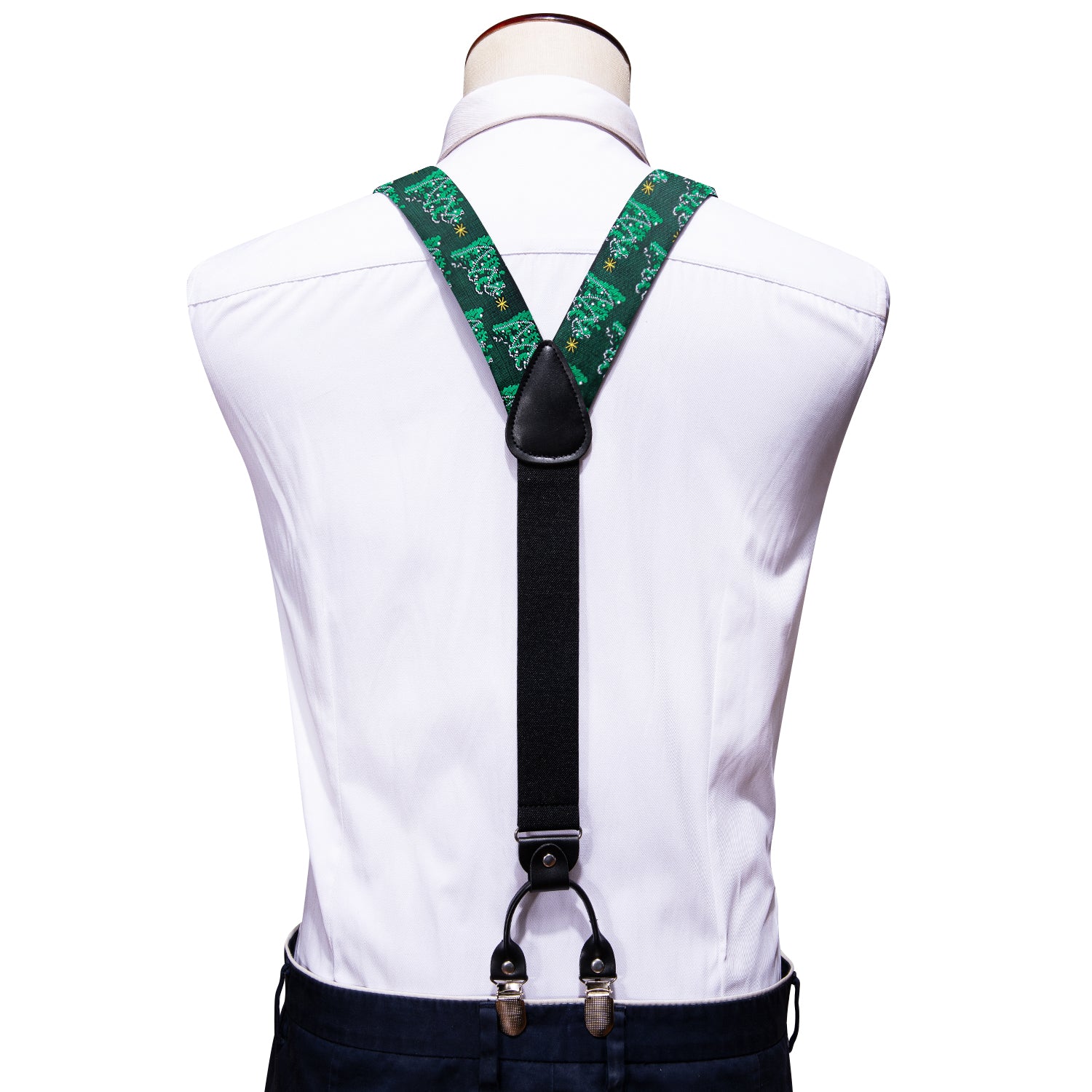 Christmas Green Xmas Tree Y Back Adjustable Bow Tie Suspenders Set