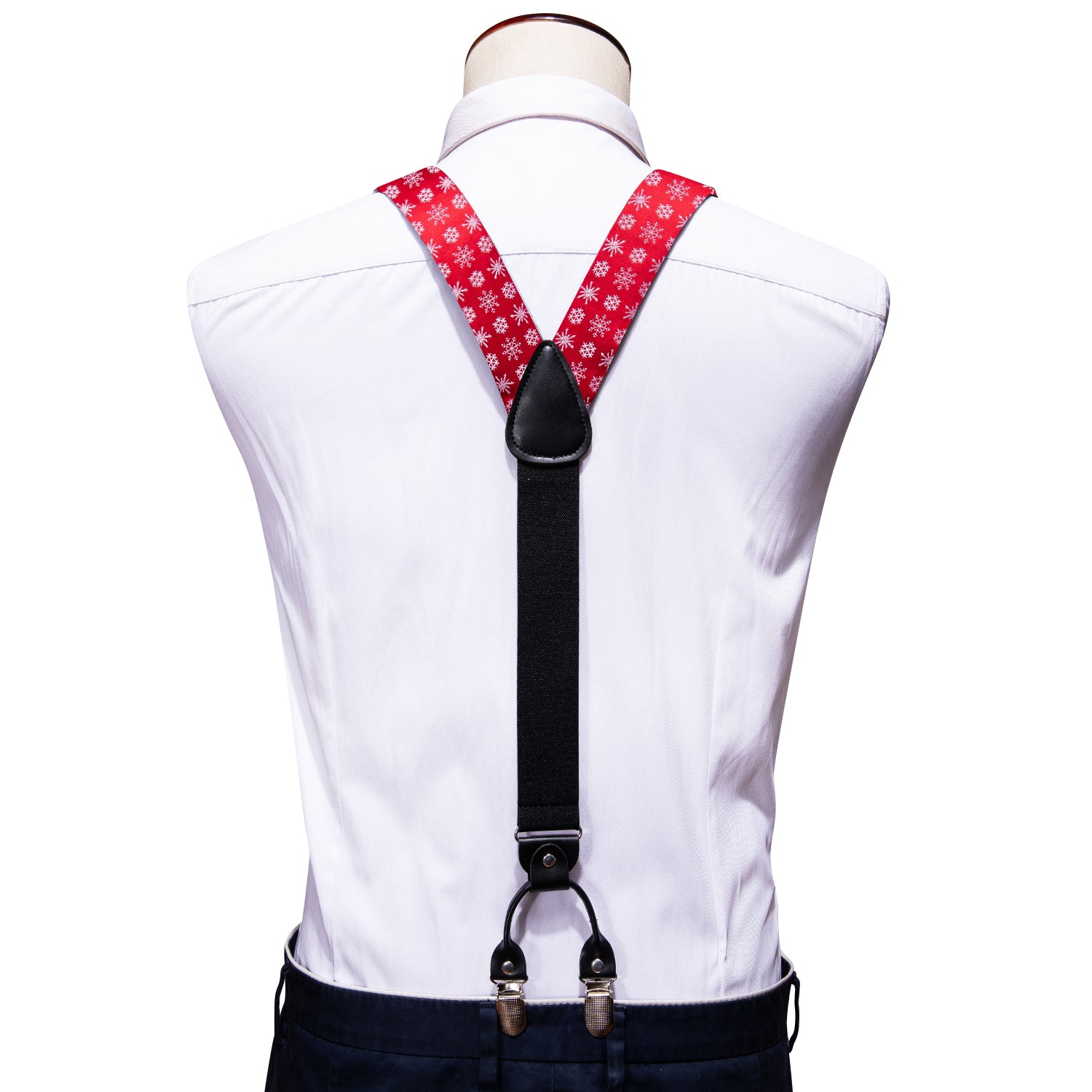 Christmas Red White Snowflake Y Back Adjustable Bow Tie Suspenders Set