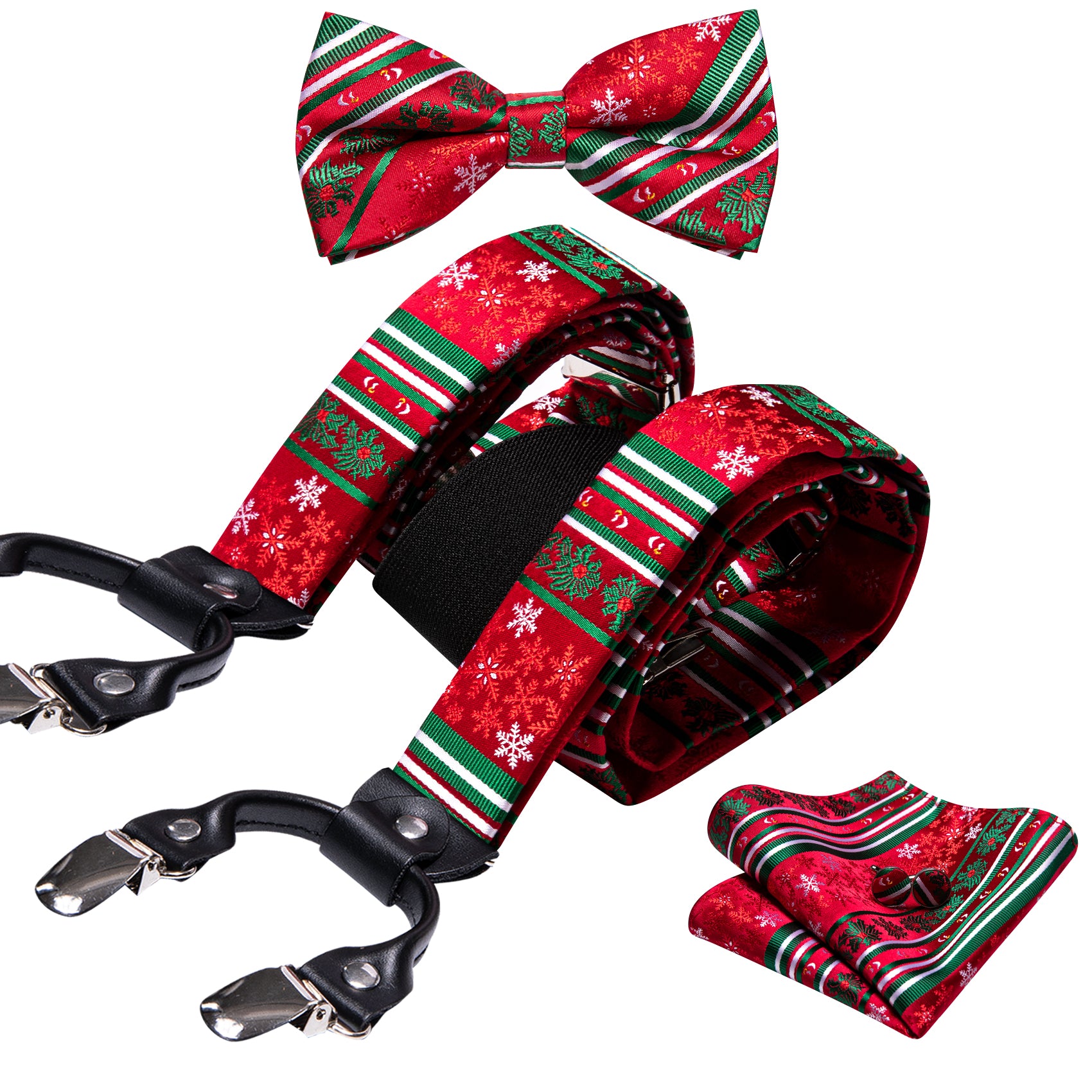 Barry.wang Men's Christmas Tie Red Green Y Back Adjustable Bow Tie Suspenders Set