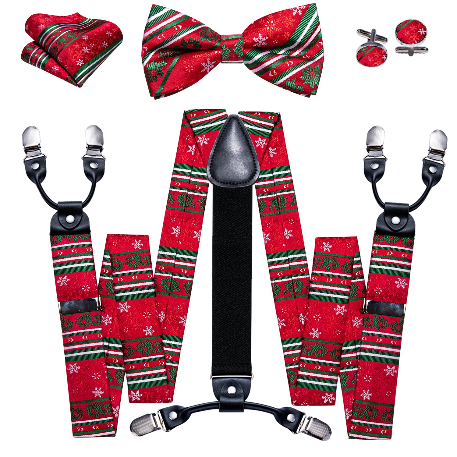 Barry.wang Men's Christmas Tie Red Green Y Back Adjustable Bow Tie Suspenders Set