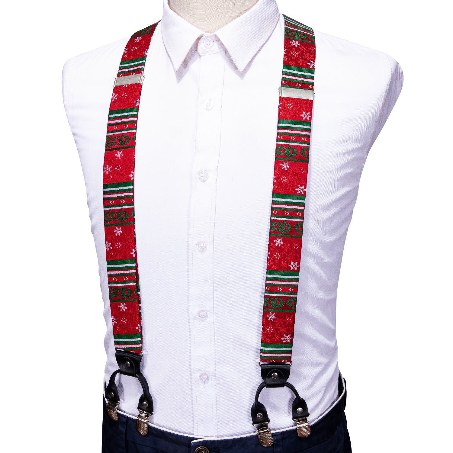 Barry.wang Men's Christmas Tie Red Green Y Back Adjustable Bow Tie Suspenders Set