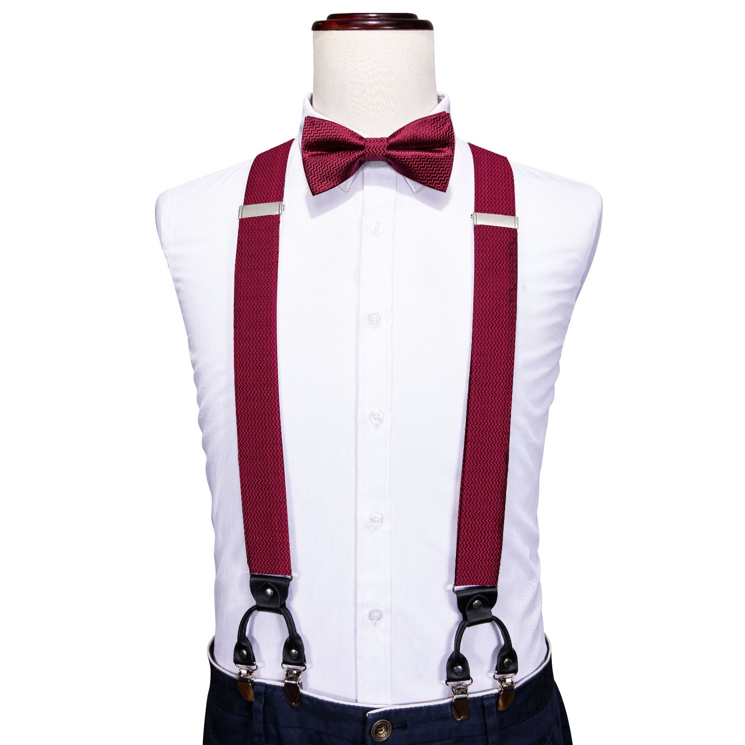 Fire Brick Solid Y Back Adjustable Bow Tie Suspenders Set