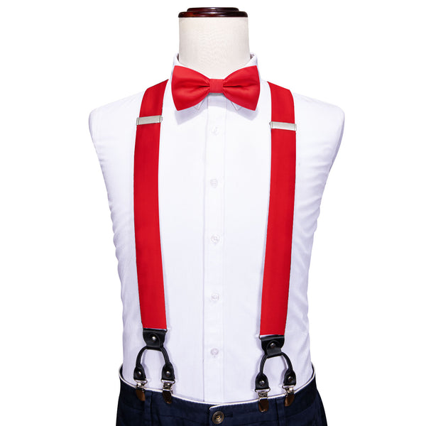 Barry.wang Red Black Paisley Bow Tie Y Back Adjustable Suspenders Set for  Men