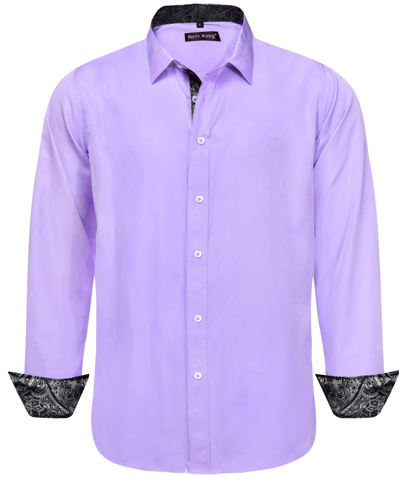 Barry Wang Plum Purple Patchwork Black Paisley Cuffs Button Up Shirt