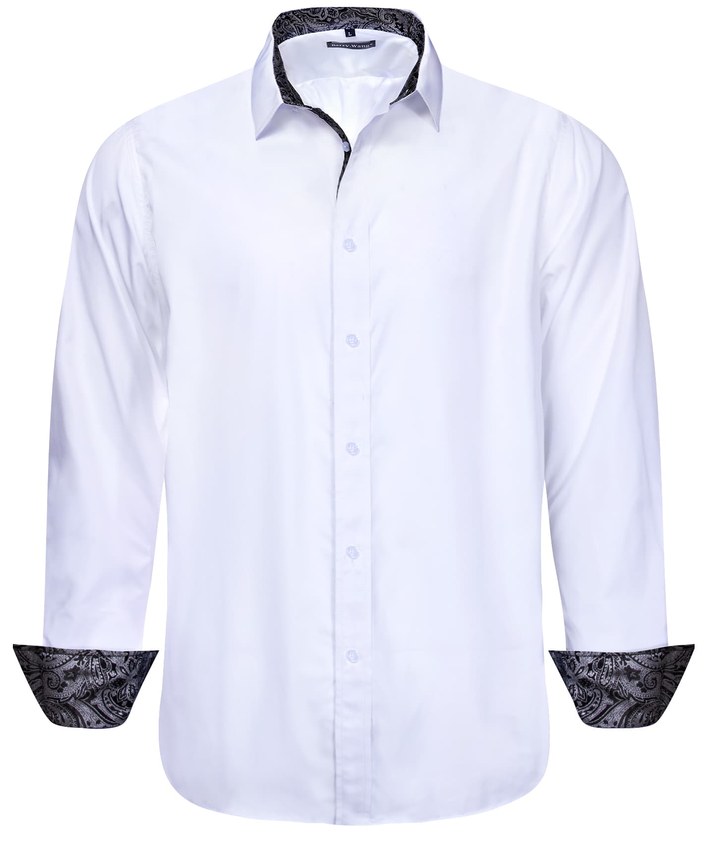 Barry Wang White Dress Shirt Black Paisley Cuff Men's Patchwork Shirt