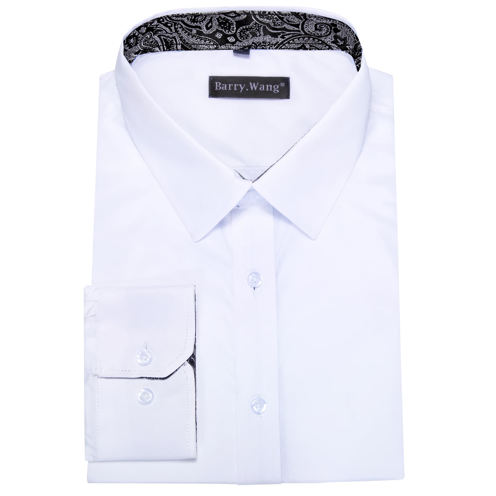 Barry Wang White Dress Shirt Black Paisley Cuff Men's Patchwork Shirt