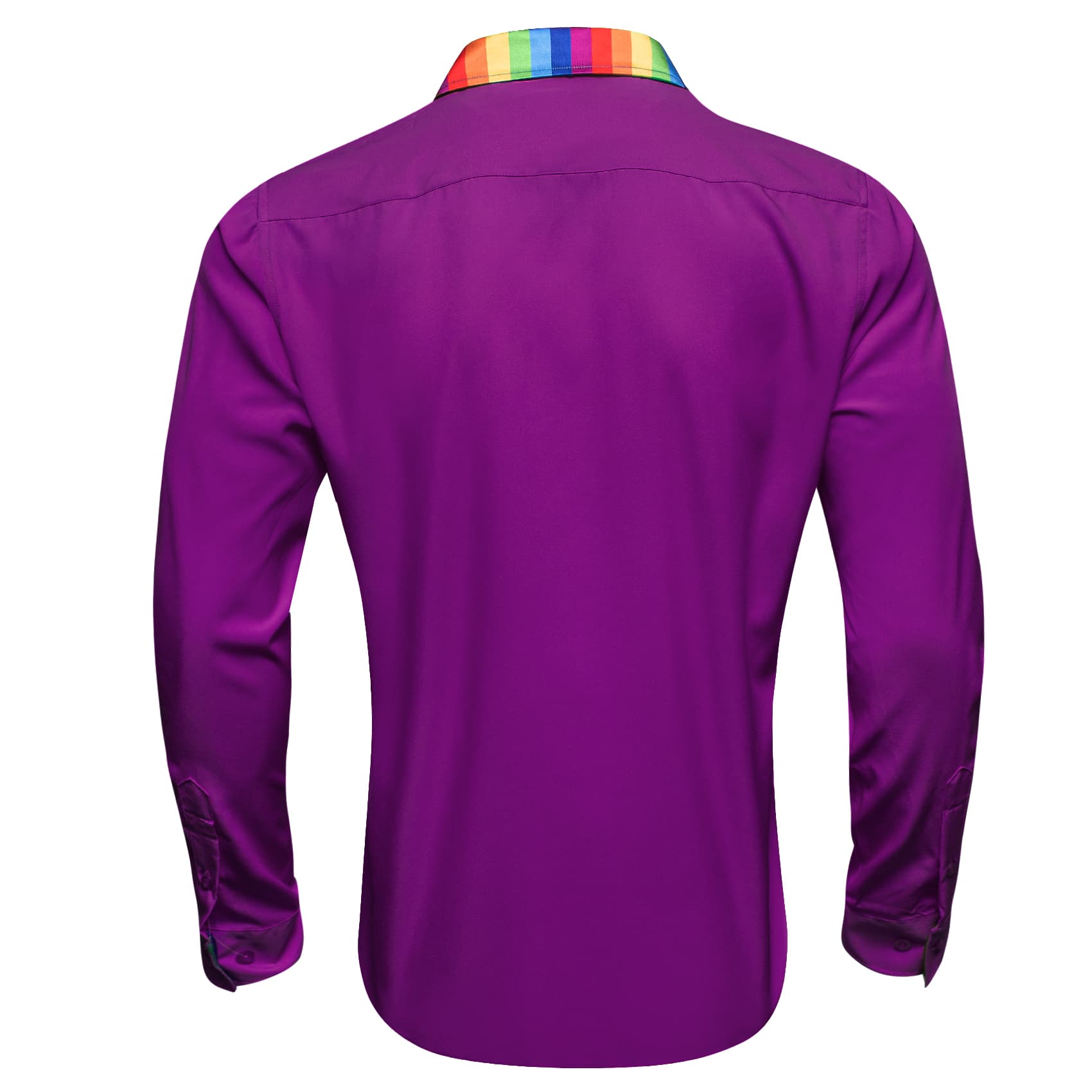 Purple Silk Shirt Splicing Rainbow Color Collar Cuff Shirt