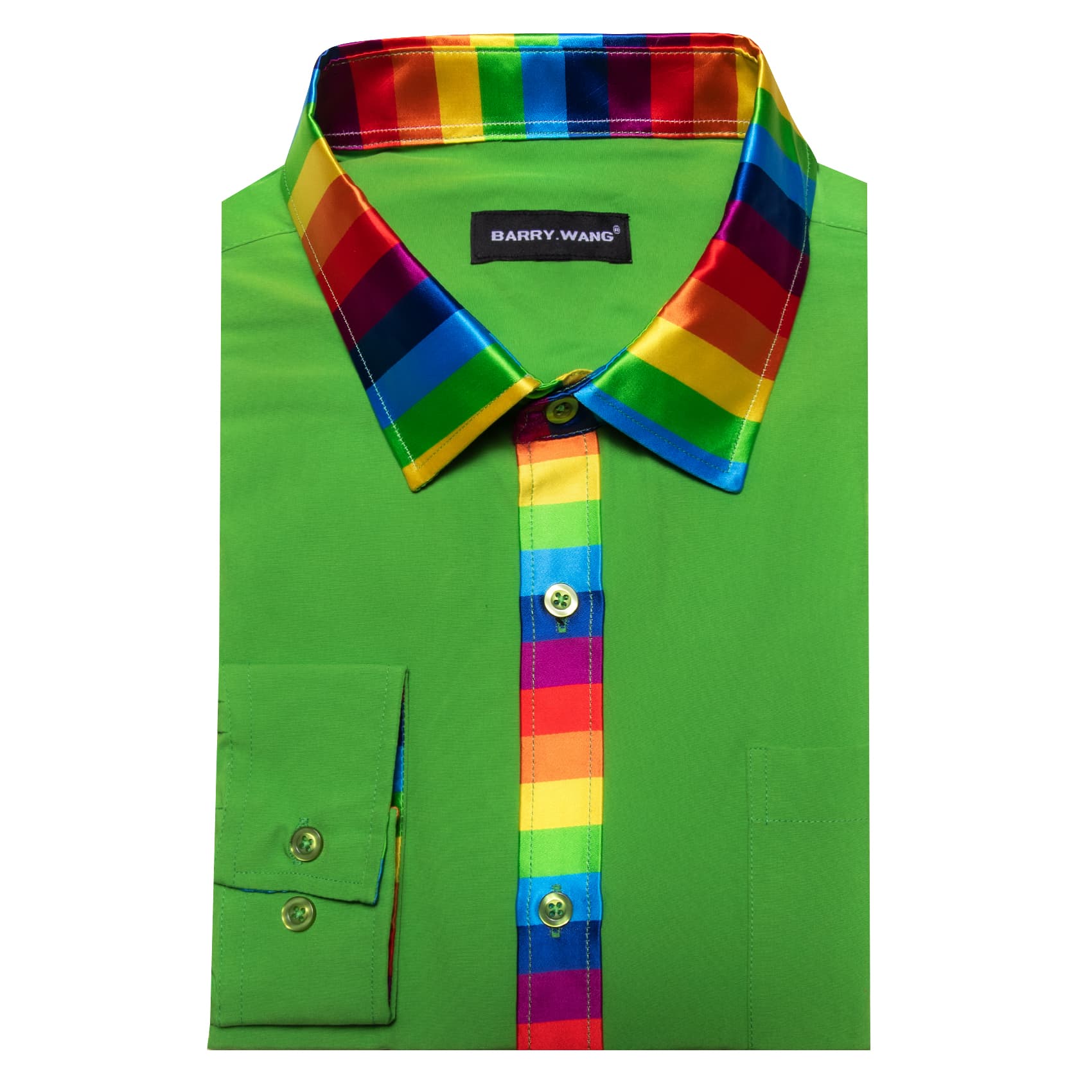 Lime Green Shirt Splicing Rainbow Color Collar Cuffs Shirt