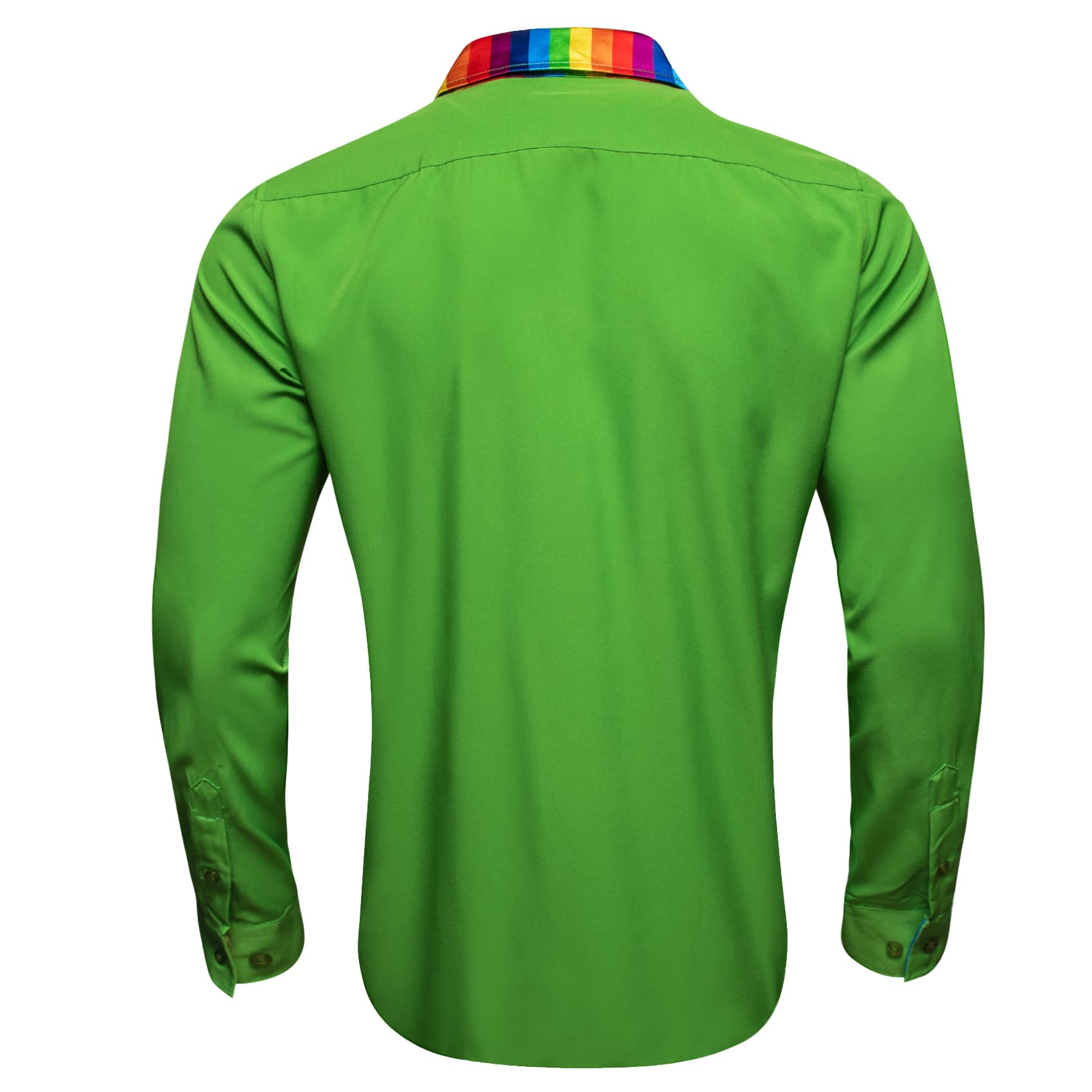 Lime Green Shirt Splicing Rainbow Color Collar Cuffs Shirt