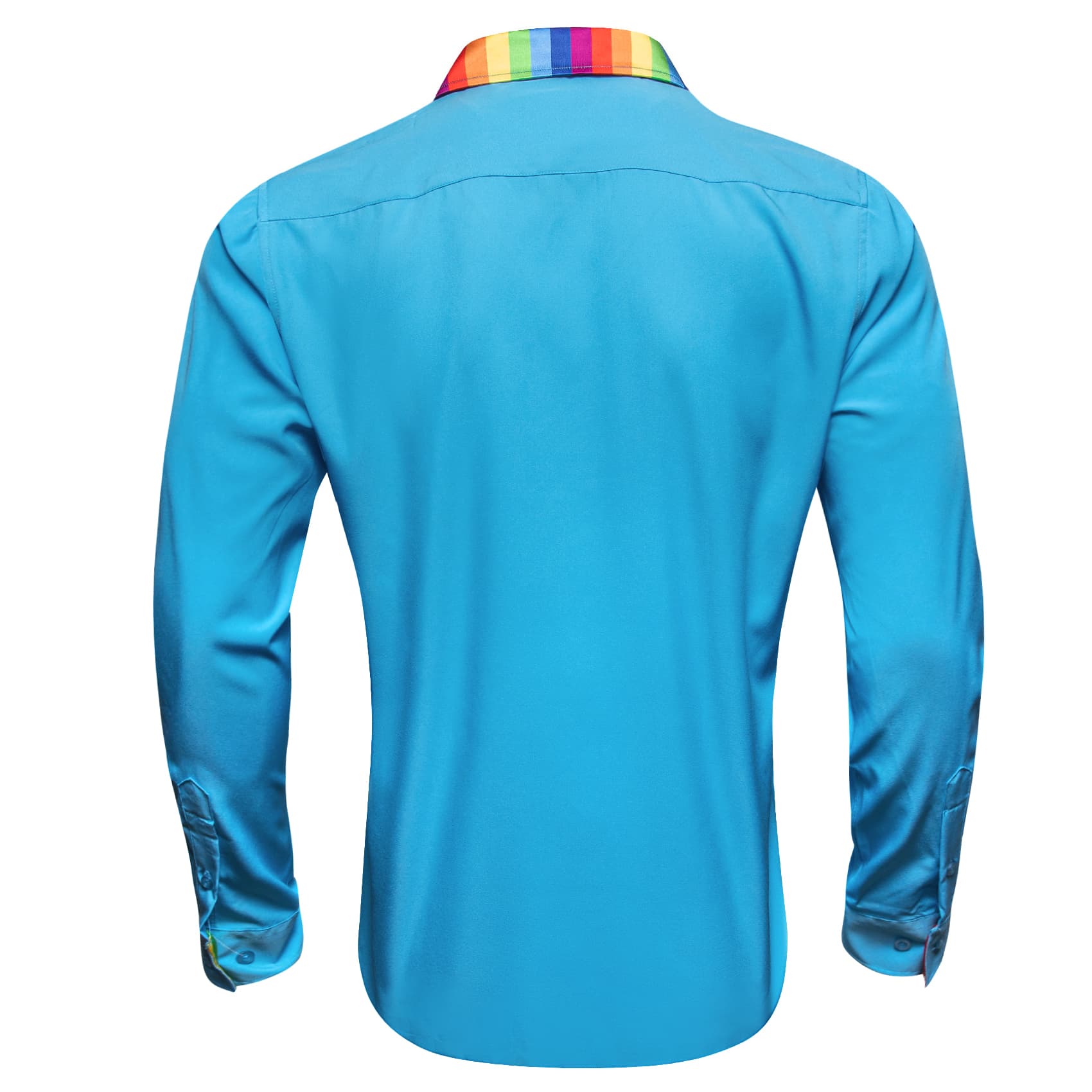 Splicing Collar Cuffs Shirt Bright Cerulean Blue Men Shirt