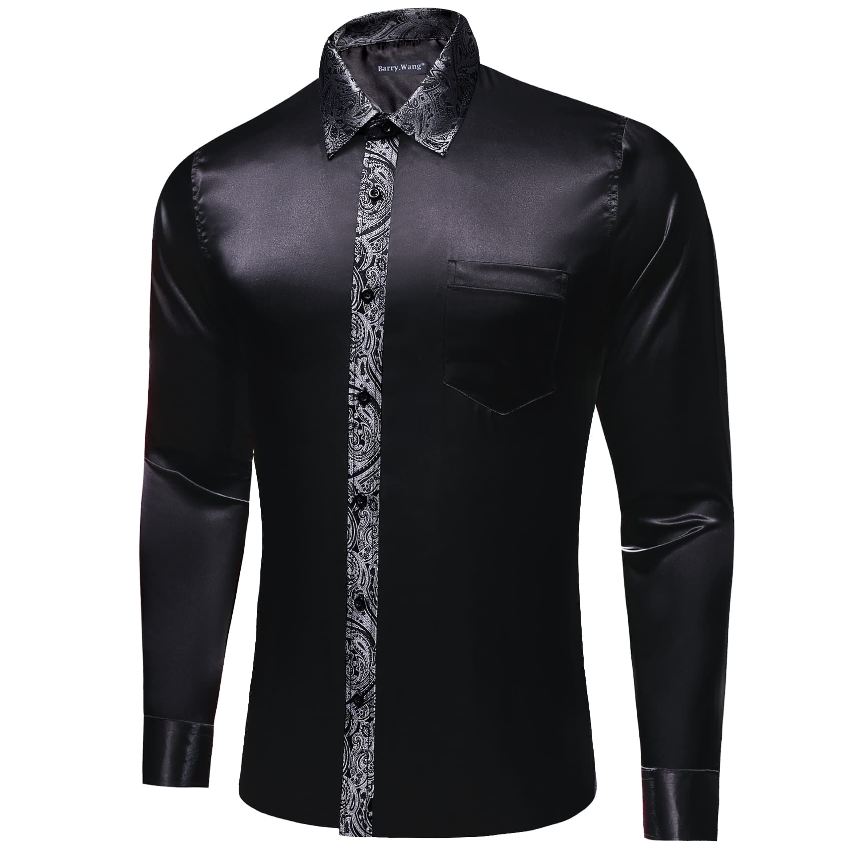 black untucked button down Long sleeve shirt  Silver Jacquard Paisley Windsor Collar Men's Shirt 