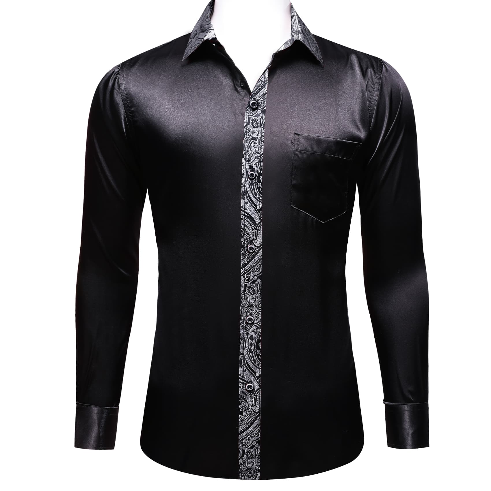 men's button up shirts Black Men's Dress Shirt  black silk shirt