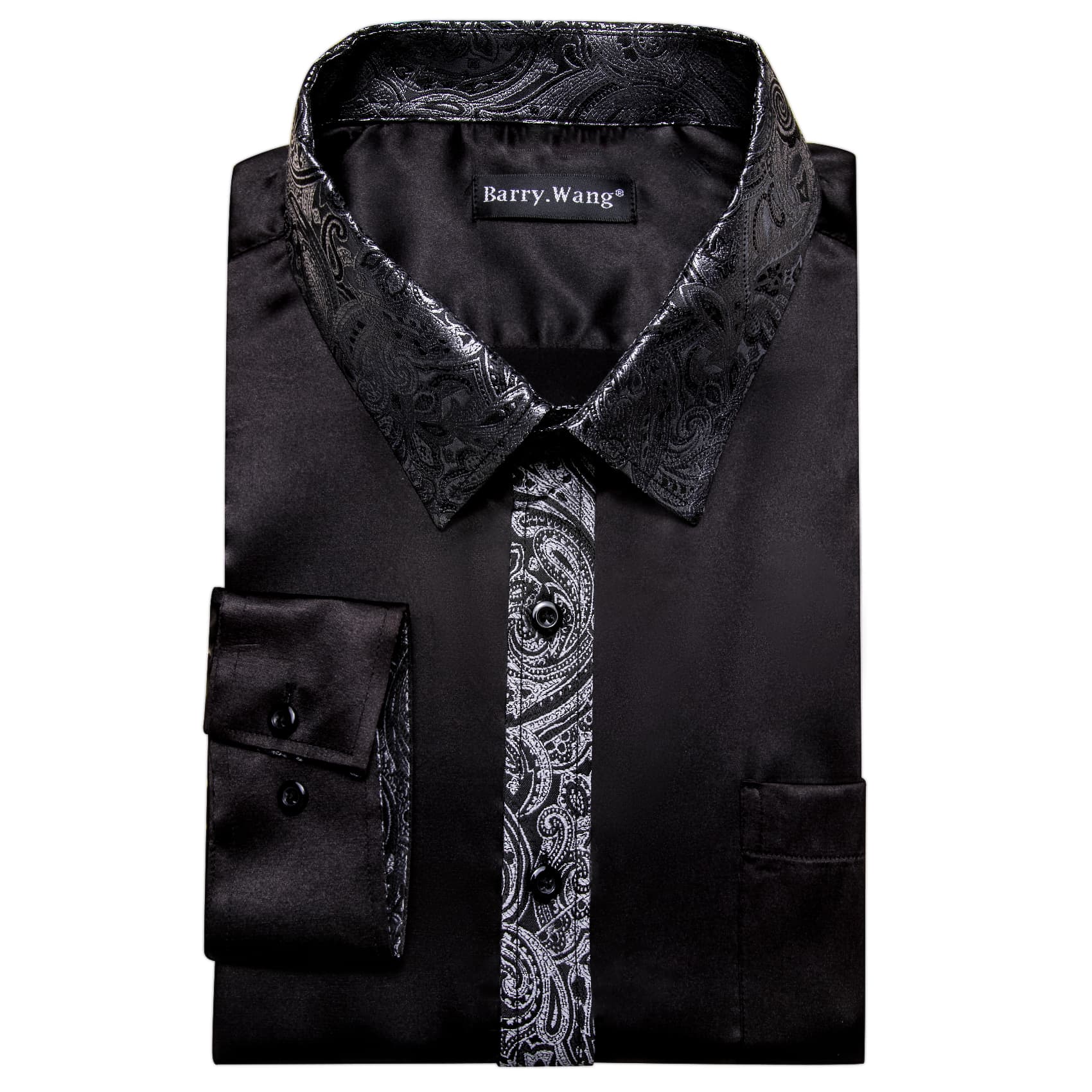 black button up long sleeve mens shirt  Paisley Collar 