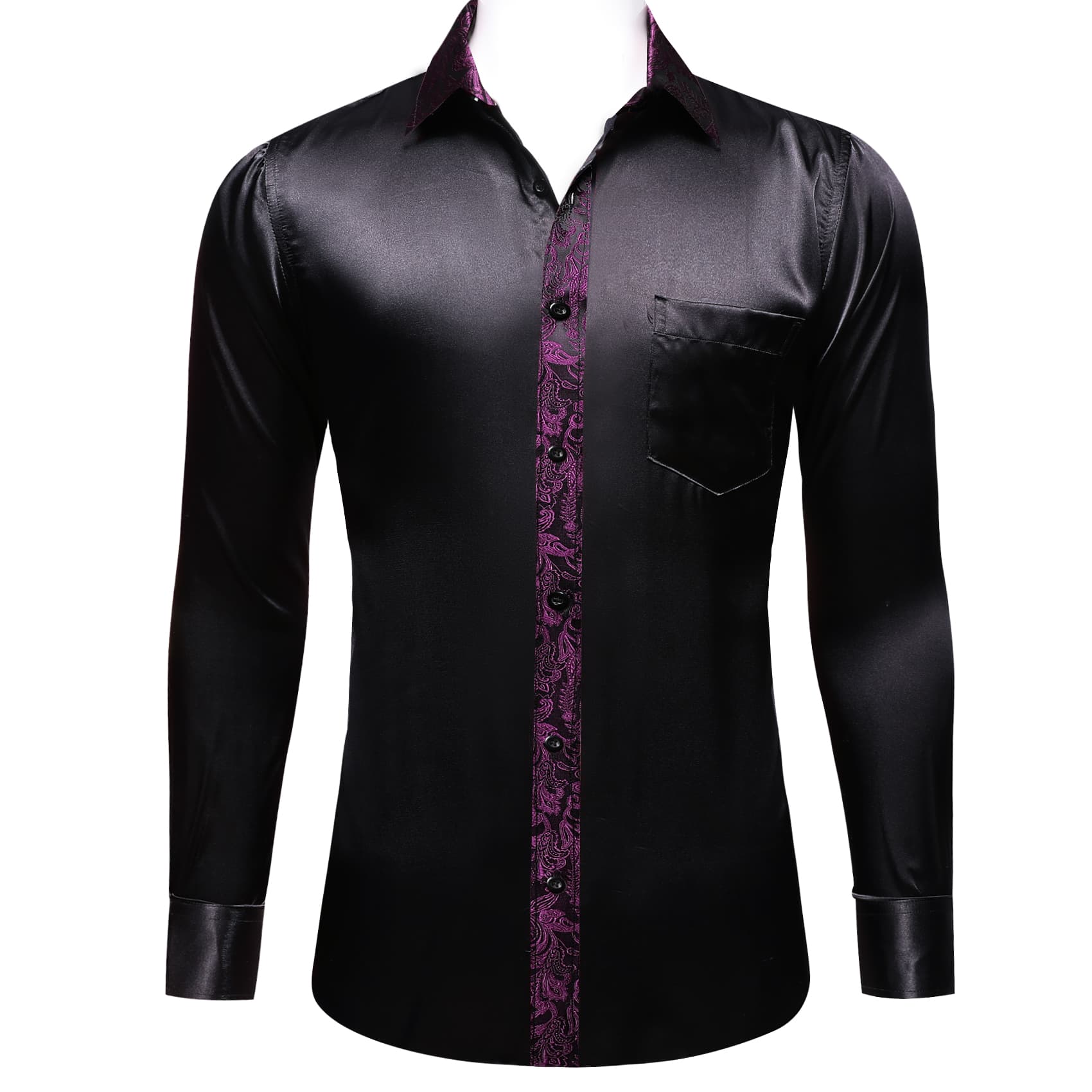 dark purple paisley long sleeve shirt for men  silk mens shirt