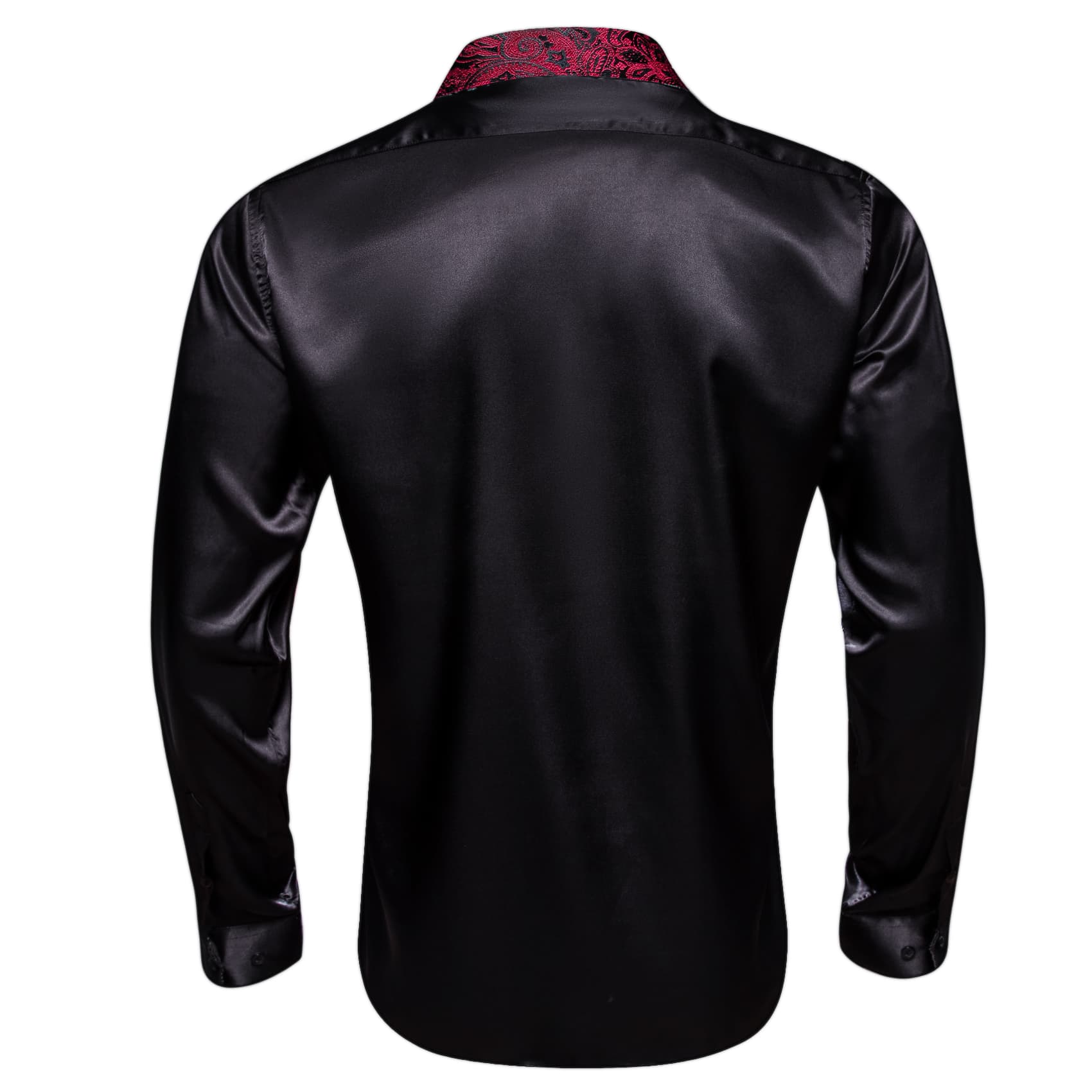 Mens long sleeve red cuff long sleeve shirt  black mens silk shirt