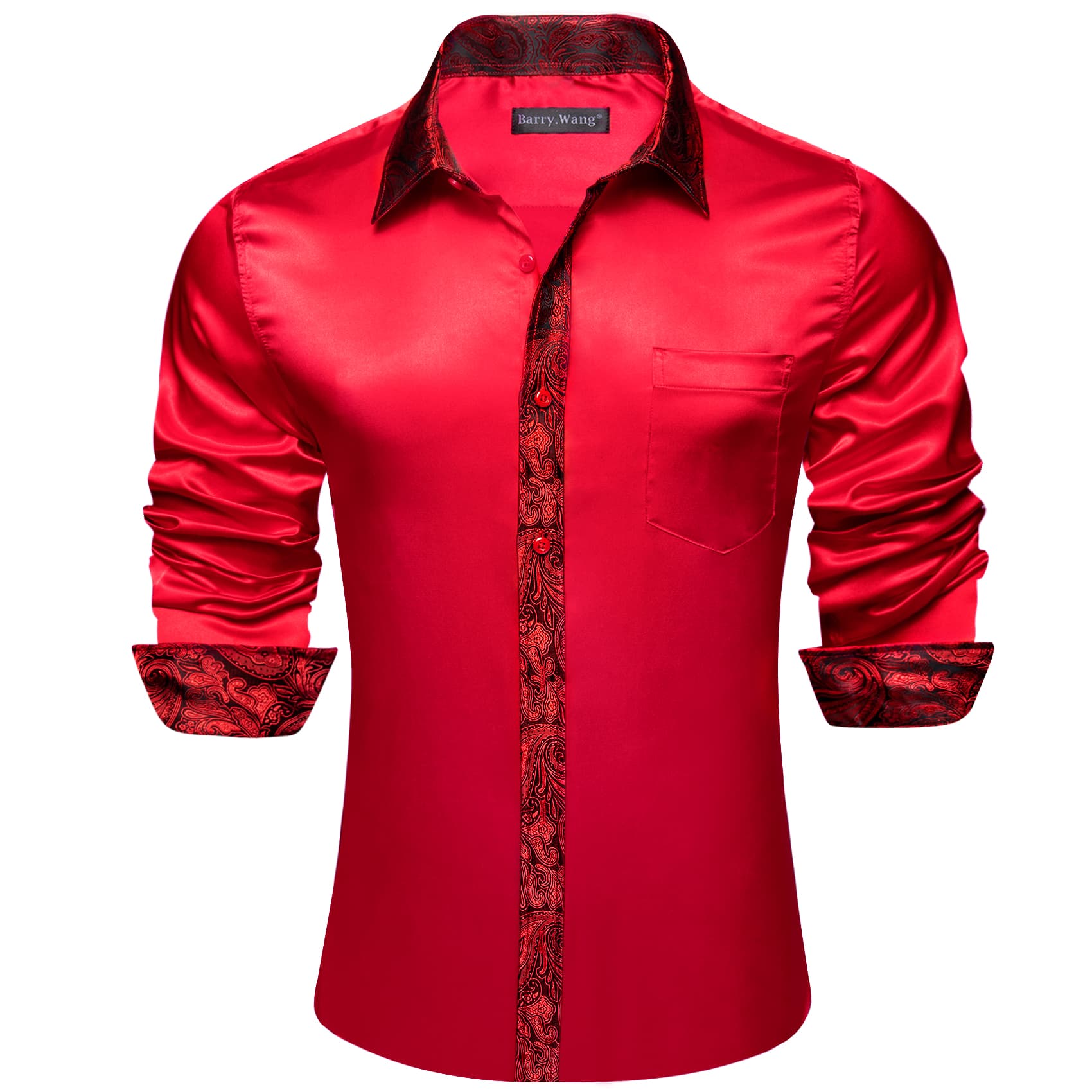 long sleever splicing shirt for men with paisley jacquard cuffs  silk tshirt