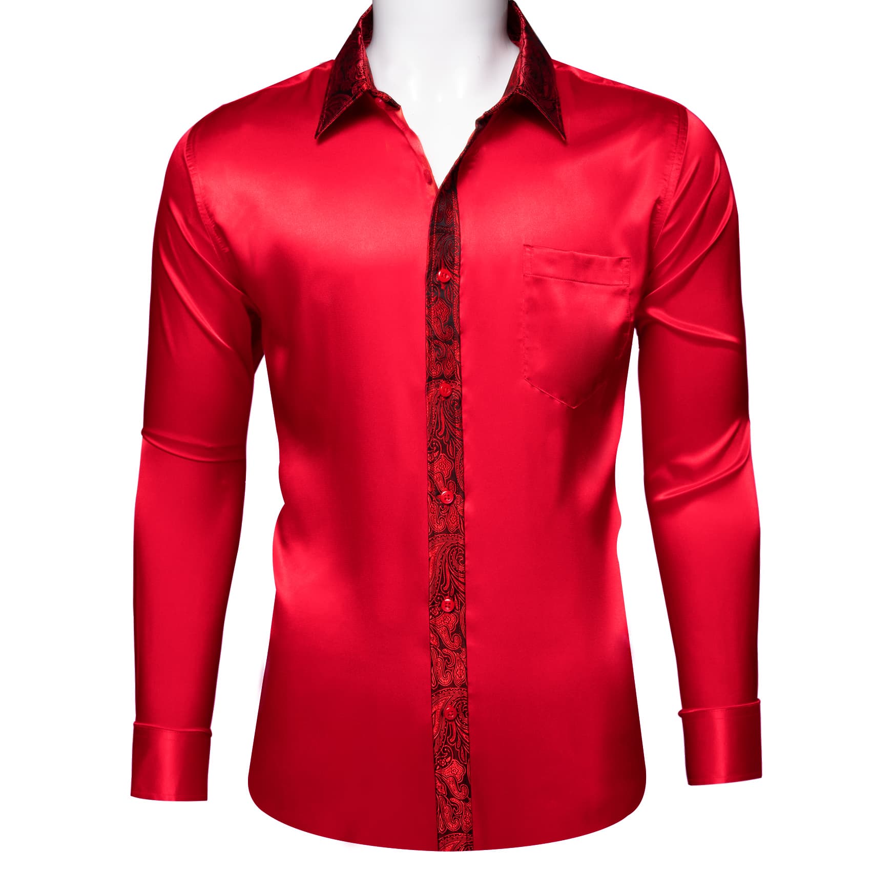 mens red shirt long sleeve shirt  silky shirt