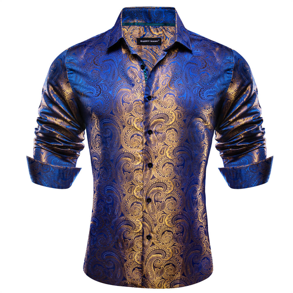 Barry.wang Blue Golden Floral Shirt