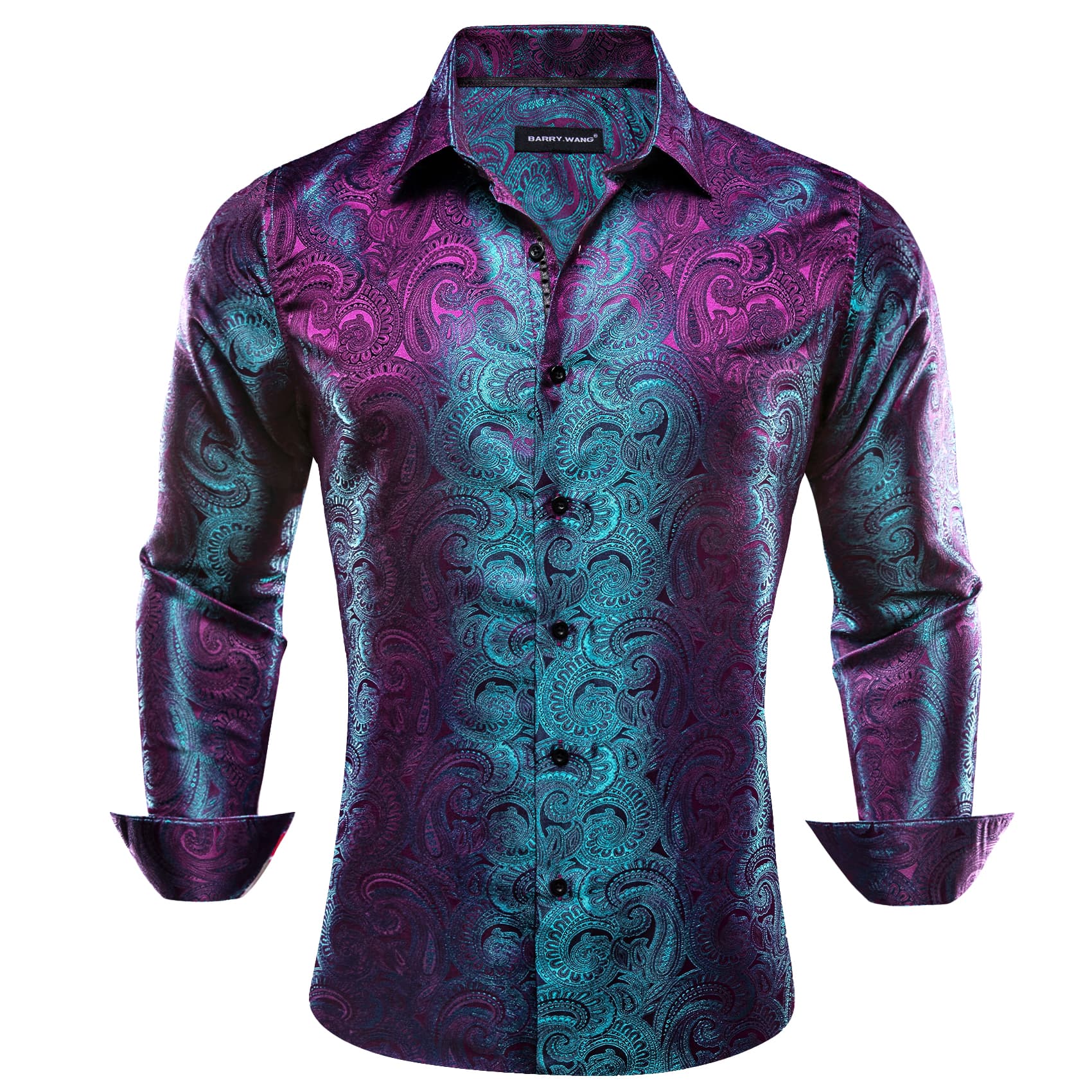  Men's Button Up Shirt Purple Teal Blue  Paisley Dress Shirt