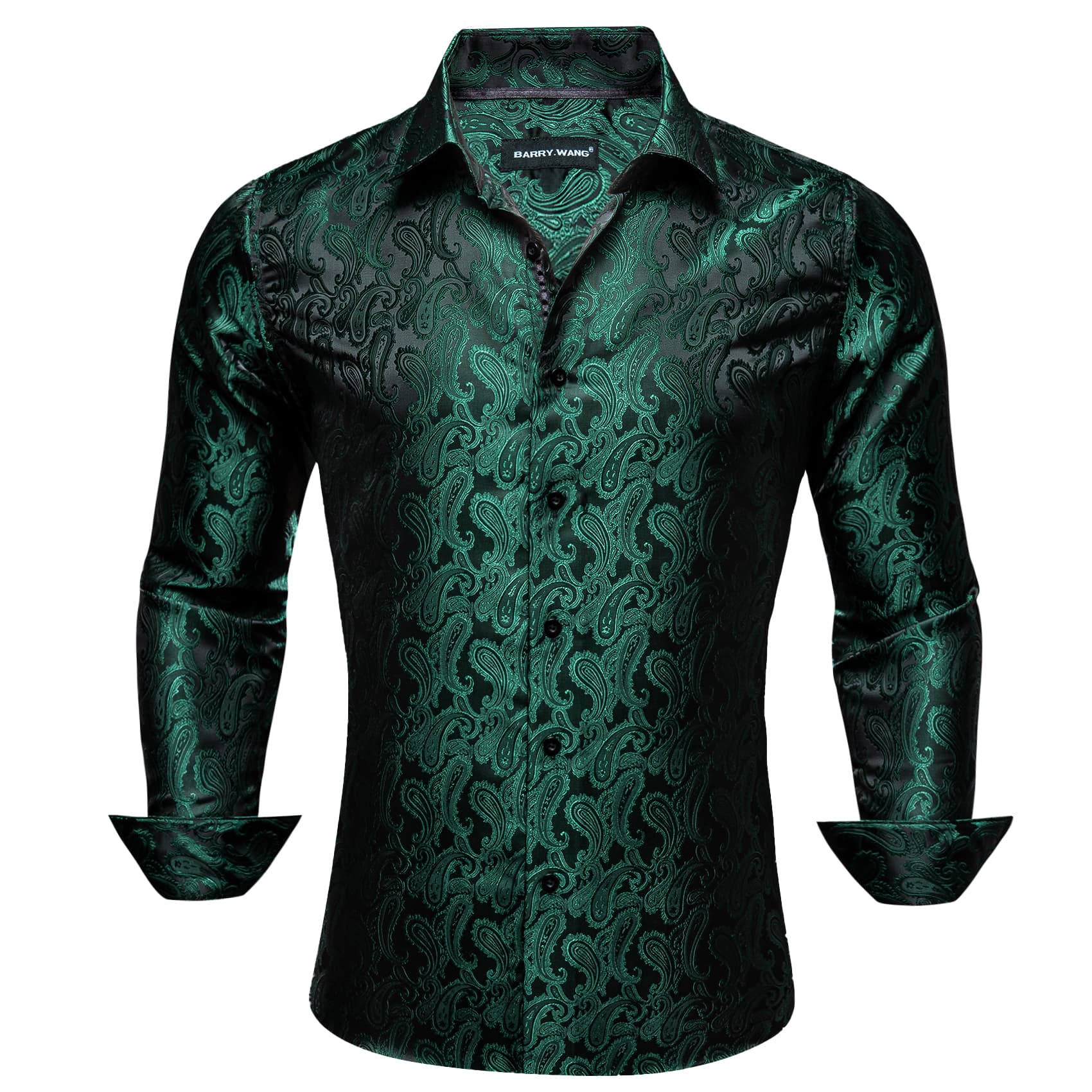  Men's Button Up Shirt Dark Green Paisley Long Sleeve Shirt