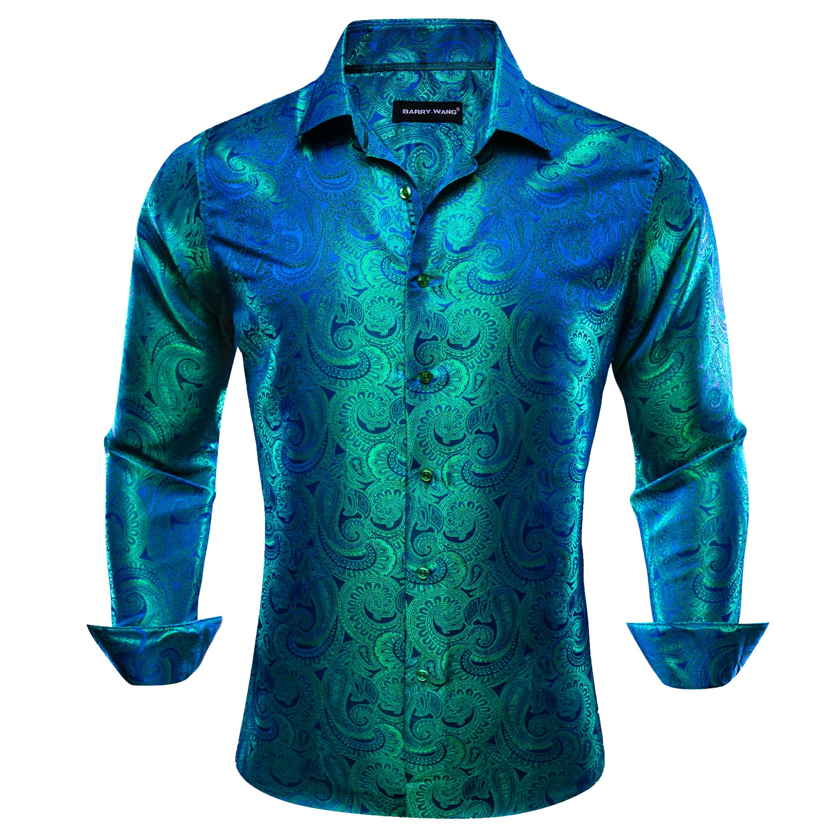 Blue Teal Green Shirt Men's Button Up Paisley Dress Shirt