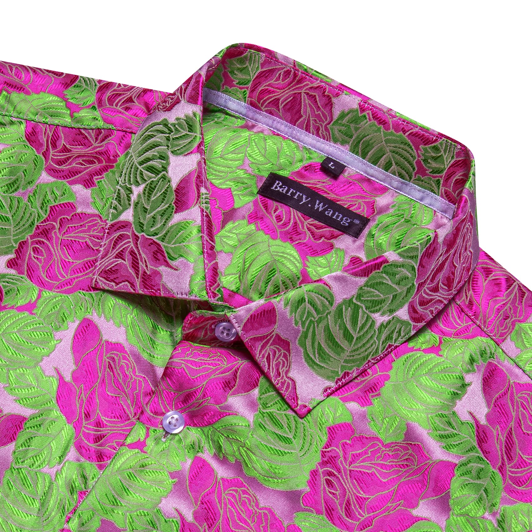 Deep Pink Roses LIight Green Long Sleeve Shirt Mens Top