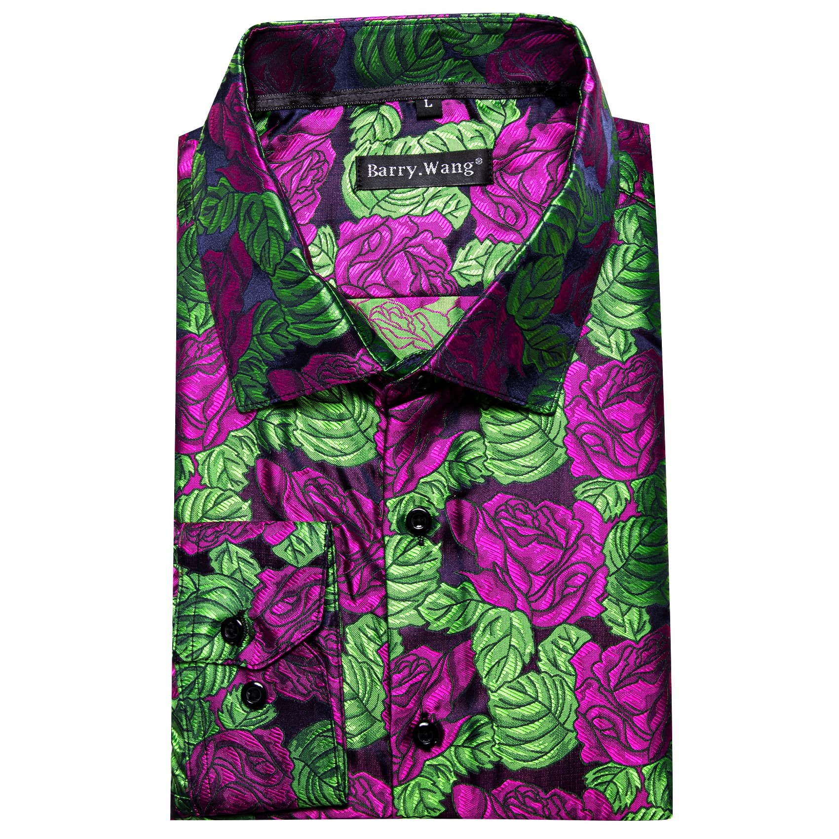 Purple Roses Dark Green Long Sleeve Shirt Men's Floral Top