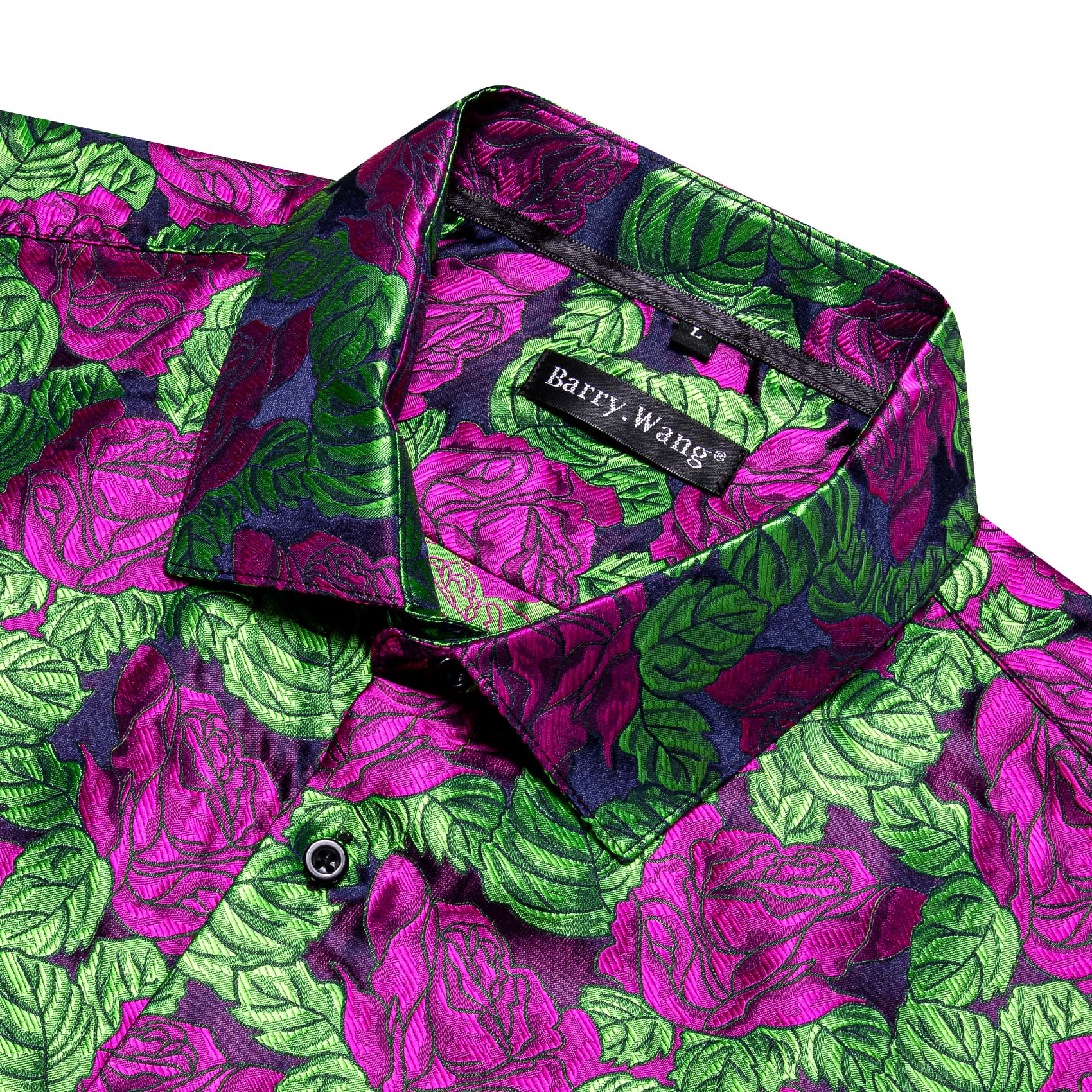 Purple Roses Dark Green Long Sleeve Shirt Men's Floral Top