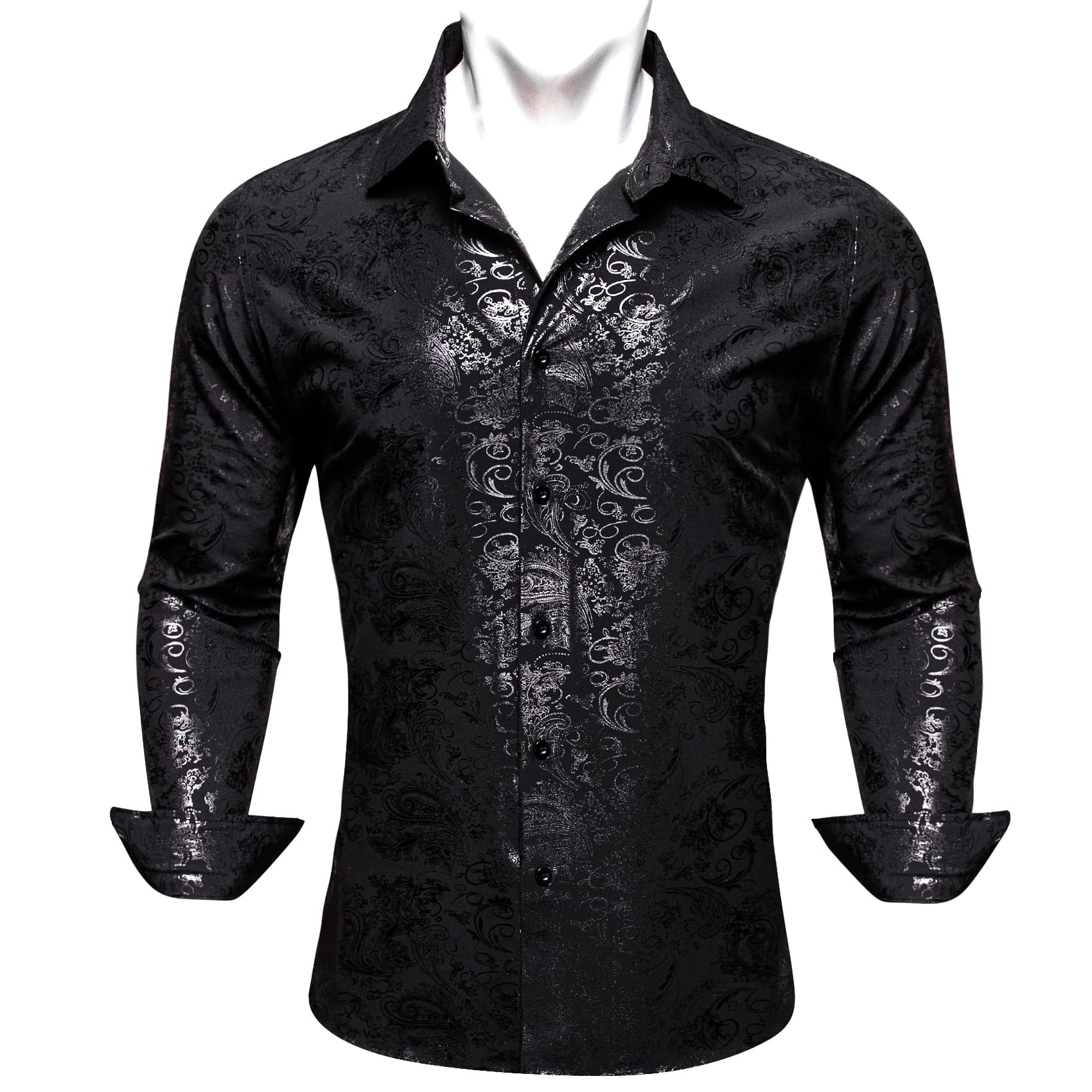 Black Shirt Silver Grey Pattern Novelty Long Sleeve Shirt