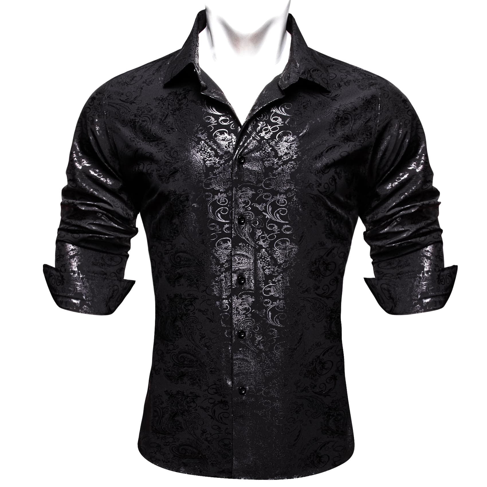 Black Shirt Silver Grey Pattern Novelty Long Sleeve Shirt