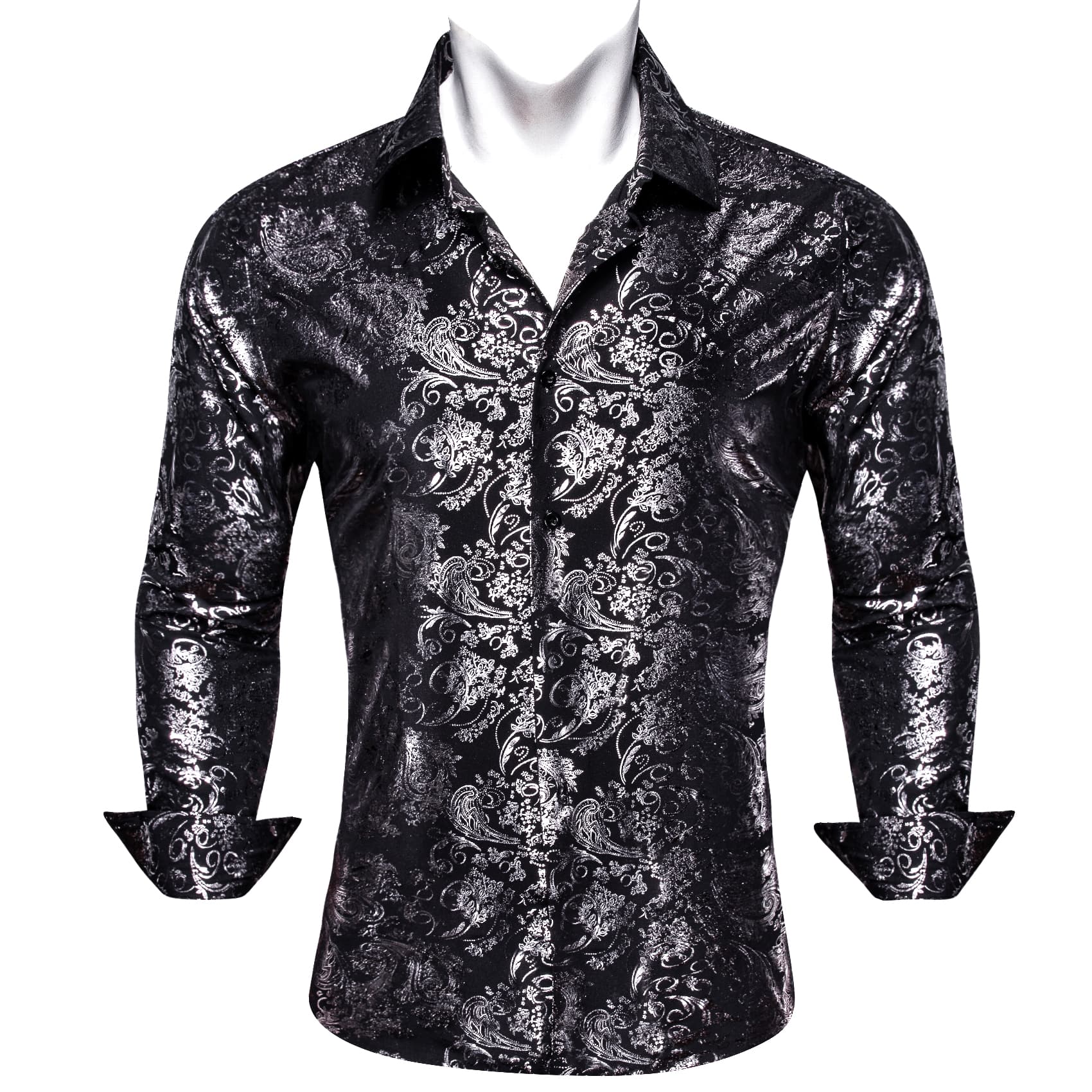  Black Shirt Silver Pattern Men's Novelty Button Down Shirt