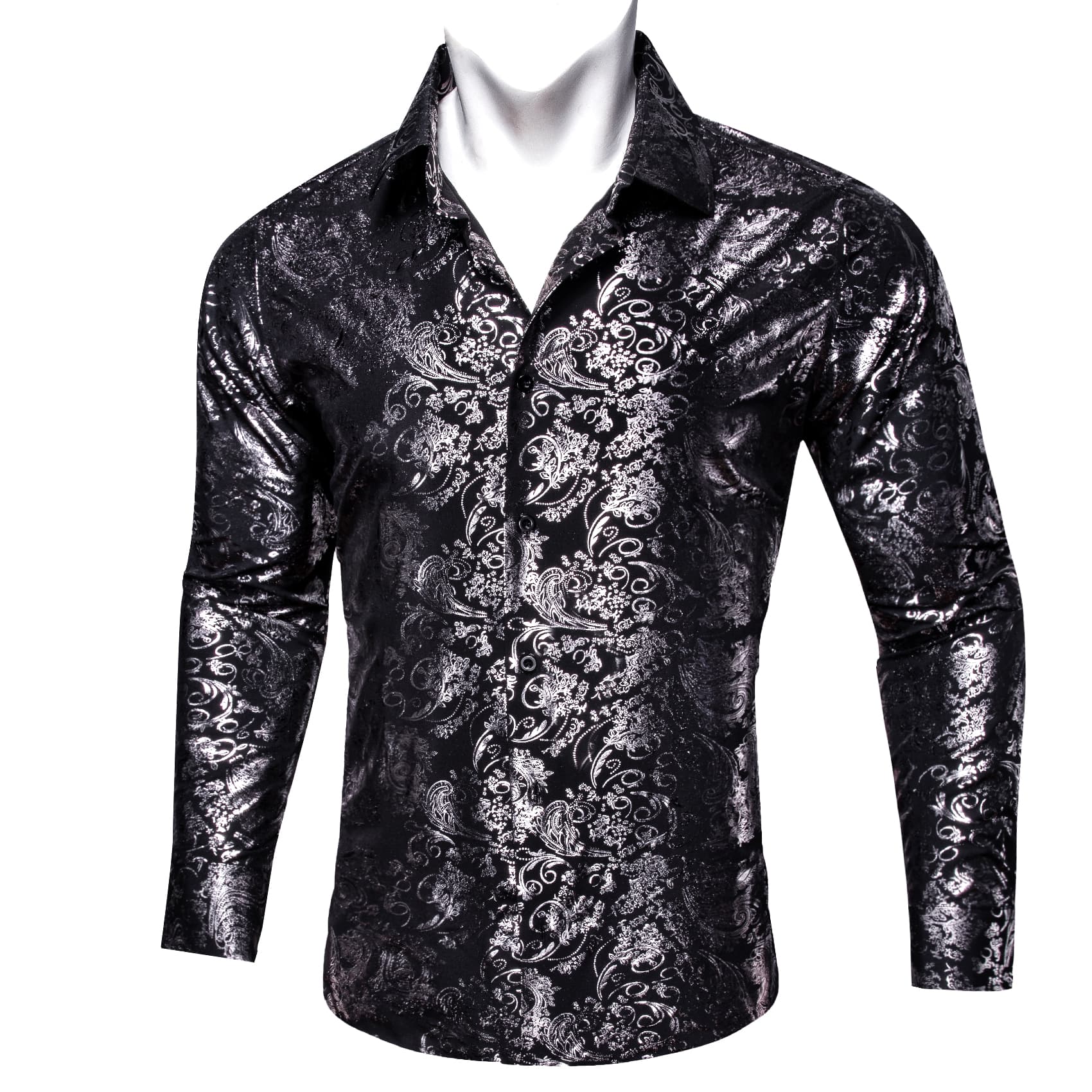  Black Shirt Silver Pattern Men's Novelty Button Down Shirt